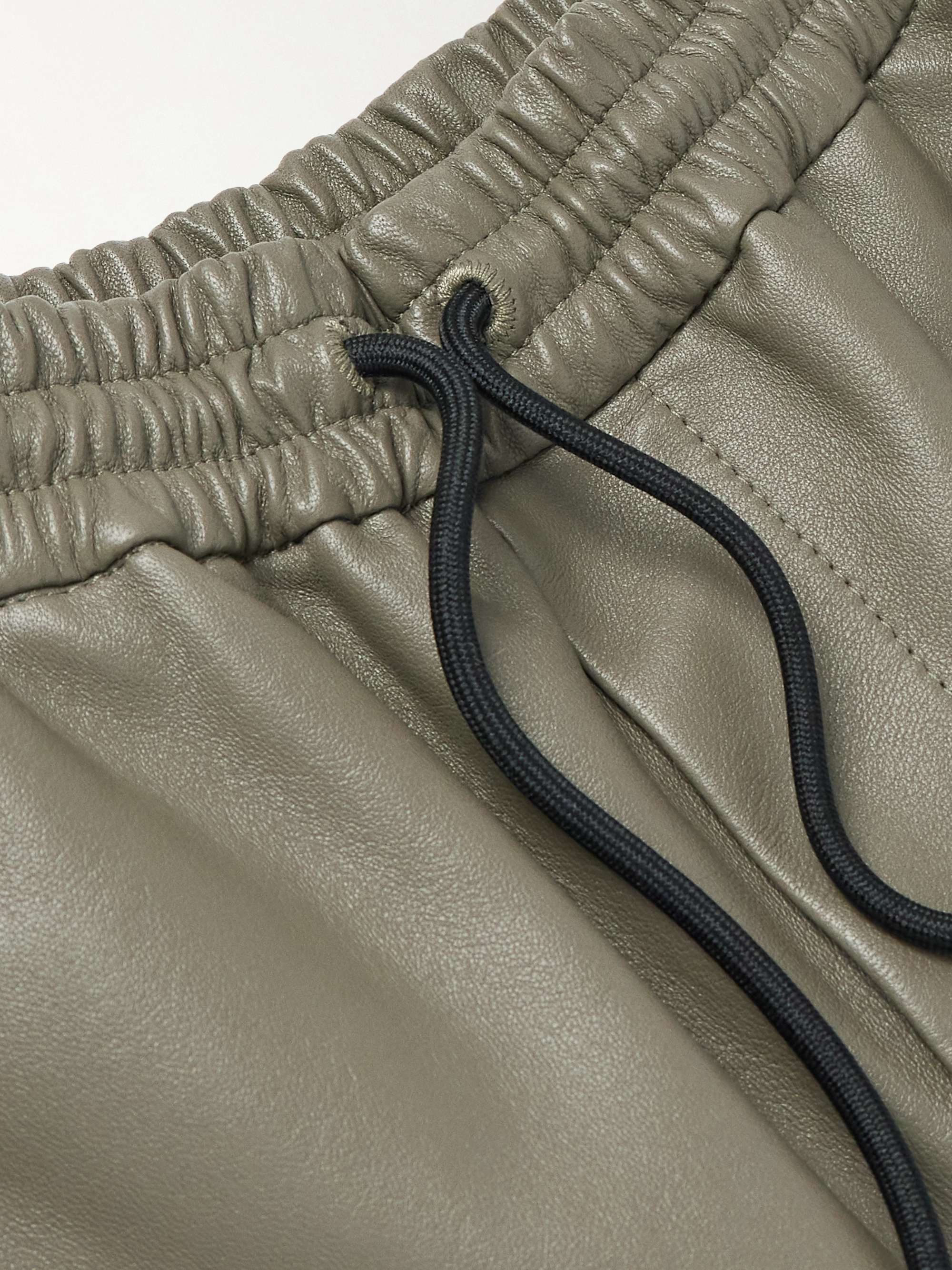 Straight-Leg Zip-Detailed Leather Drawstring Trousers view
