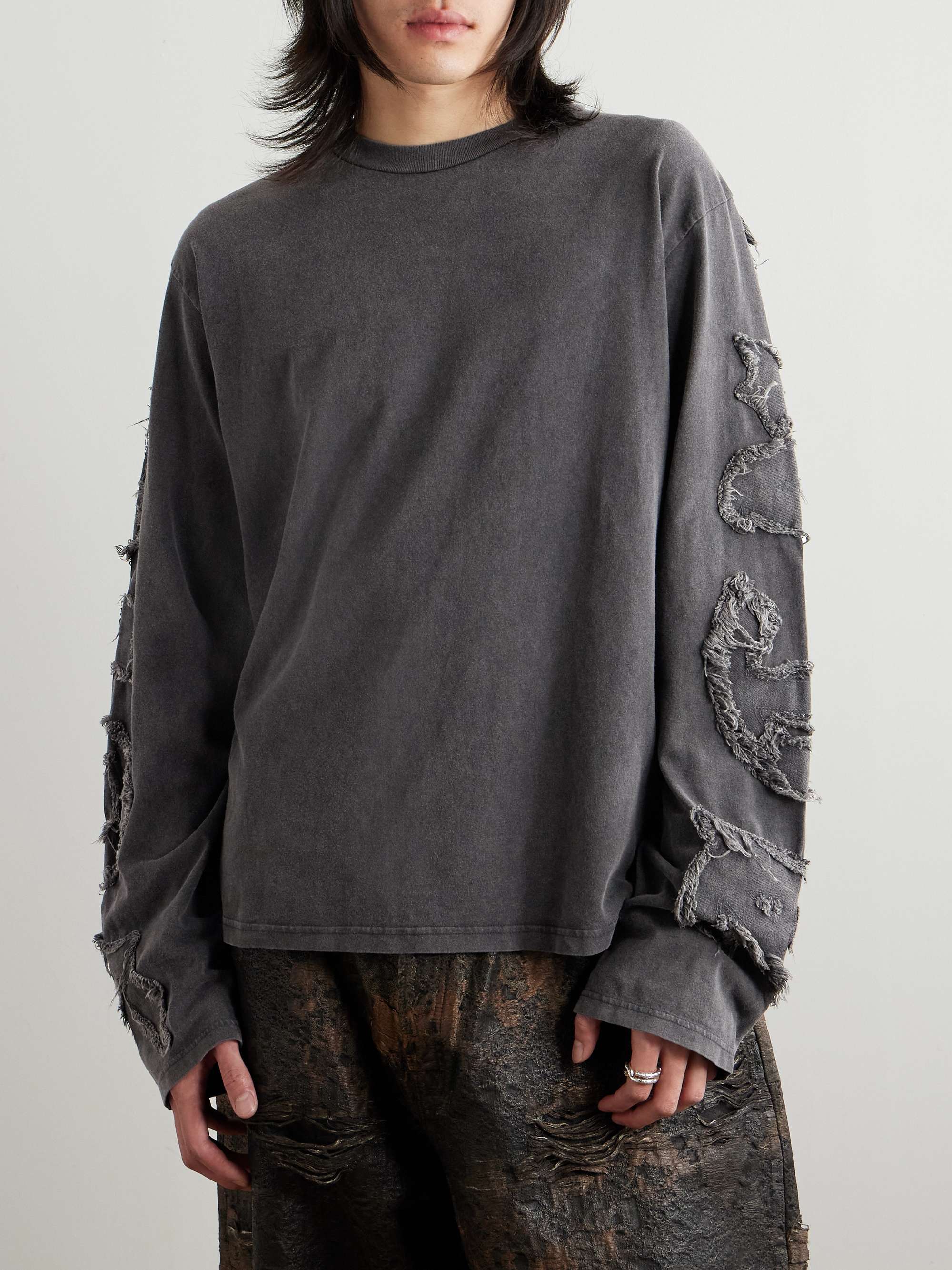 Distressed Garment-Dyed Organic Cotton-Jersey Sweatshirt view
