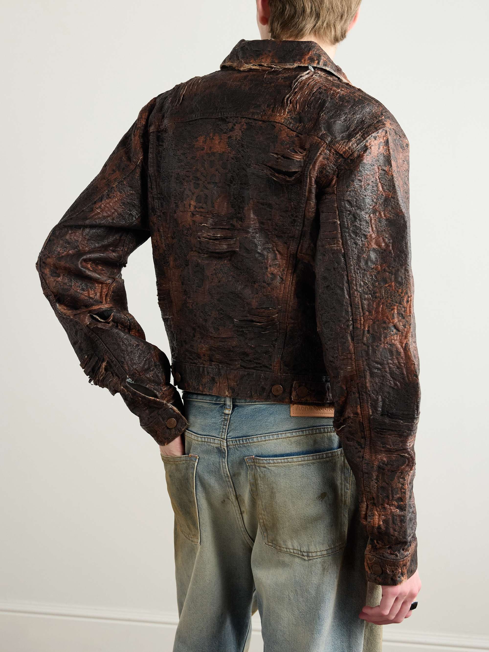 Oraya Slim-Fit Cropped Distressed Coated-Denim Jacket view
