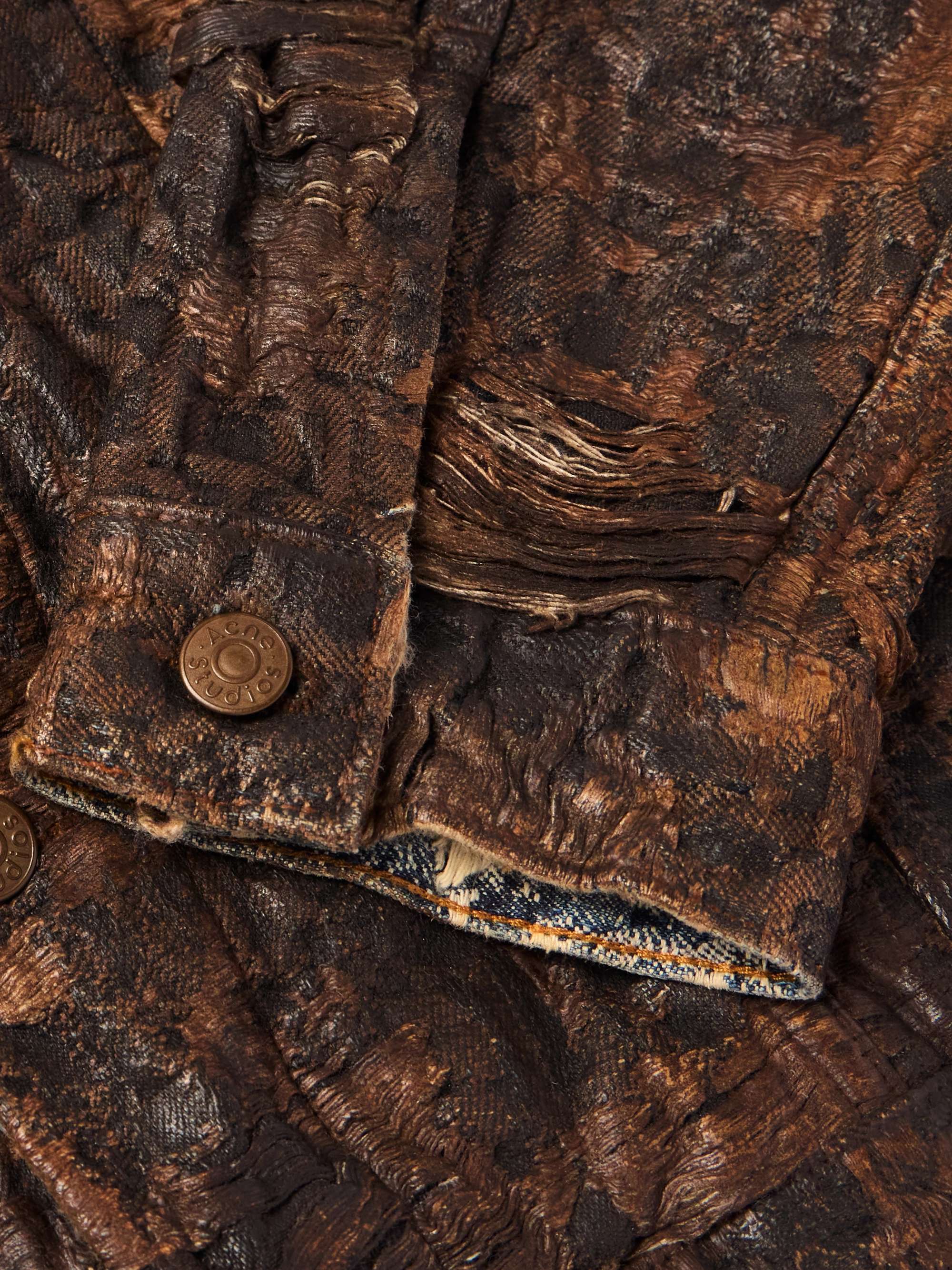 Oraya Slim-Fit Cropped Distressed Coated-Denim Jacket view