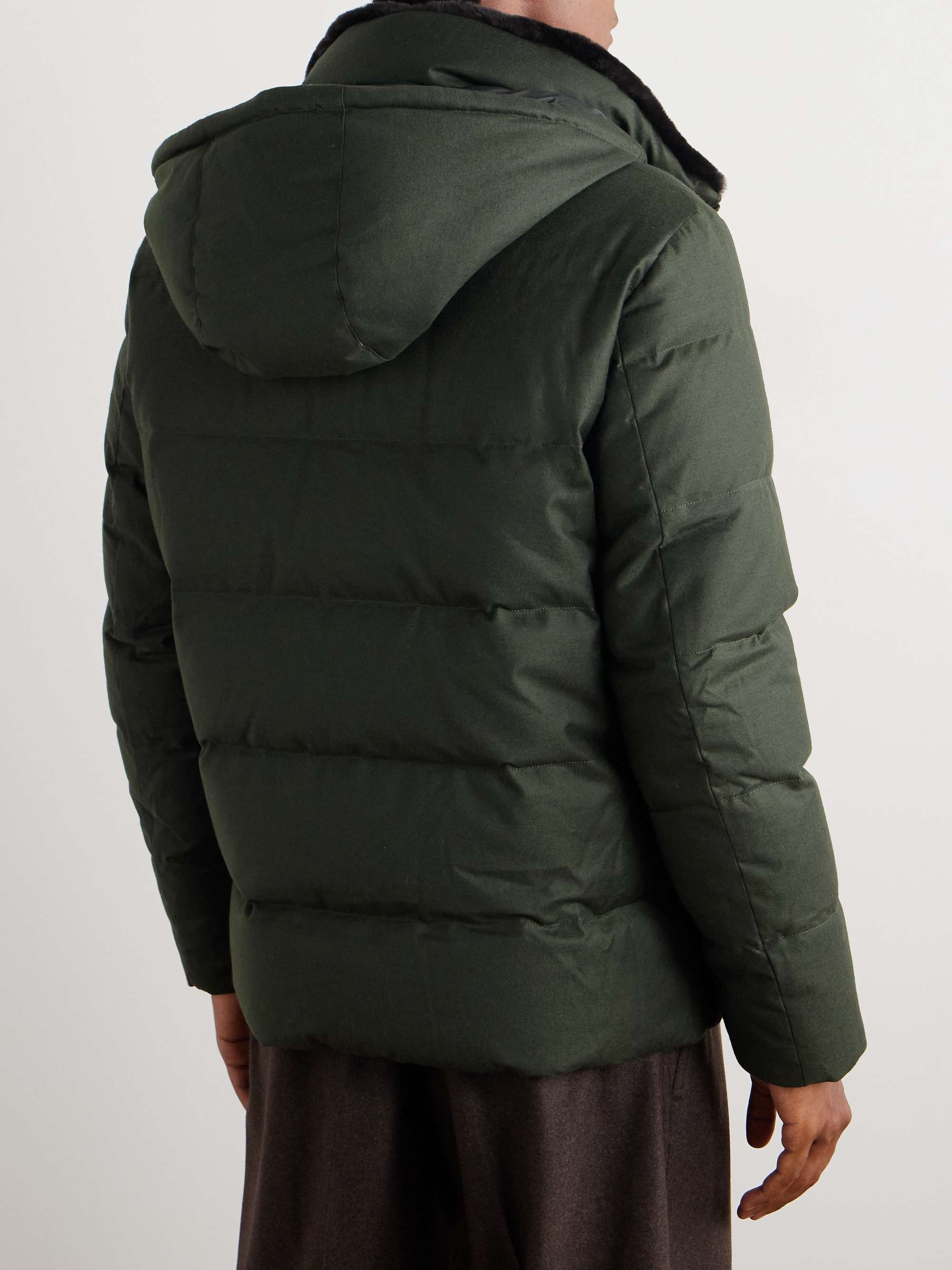 Shearling-Trimmed Quilted Wool and Silk-Blend Hooded Down Jacket view