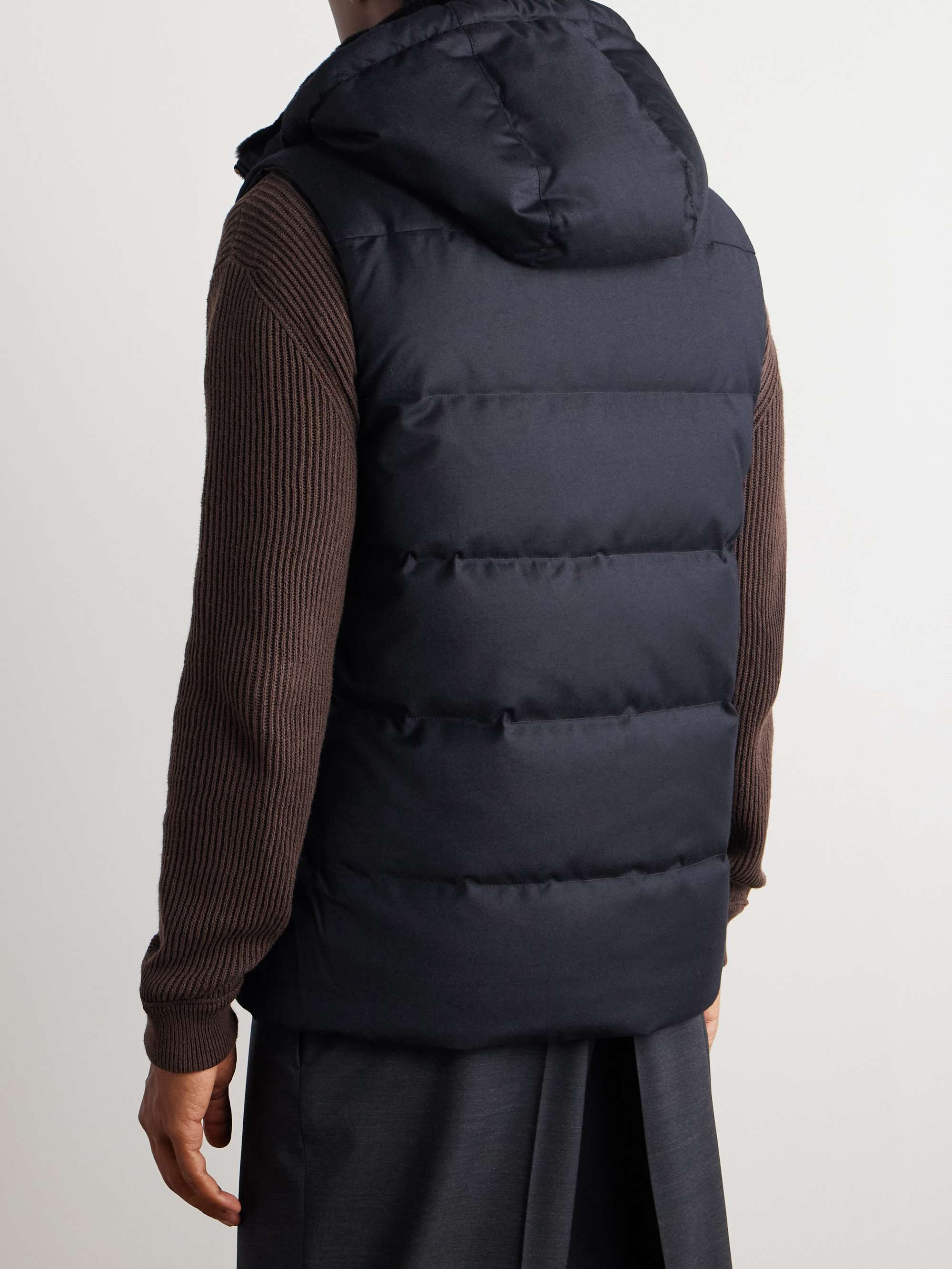Shearling-Trimmed Quilted Wool and Silk-Blend Hooded Down Gilet view
