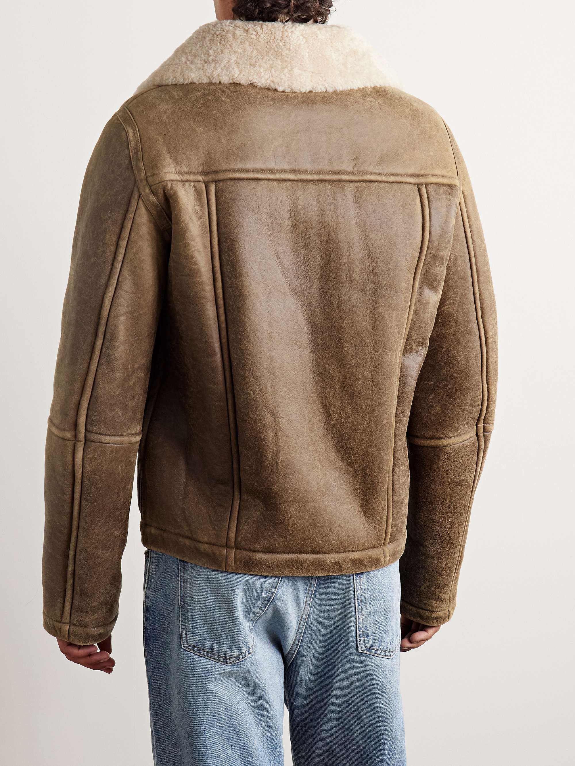 Shearling-Lined Leather Aviator Jacket view