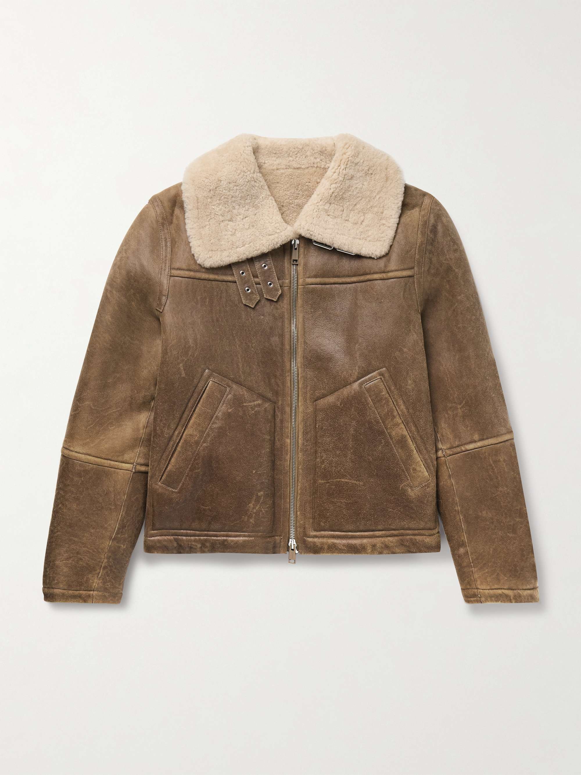 Shearling-Lined Leather Aviator Jacket view