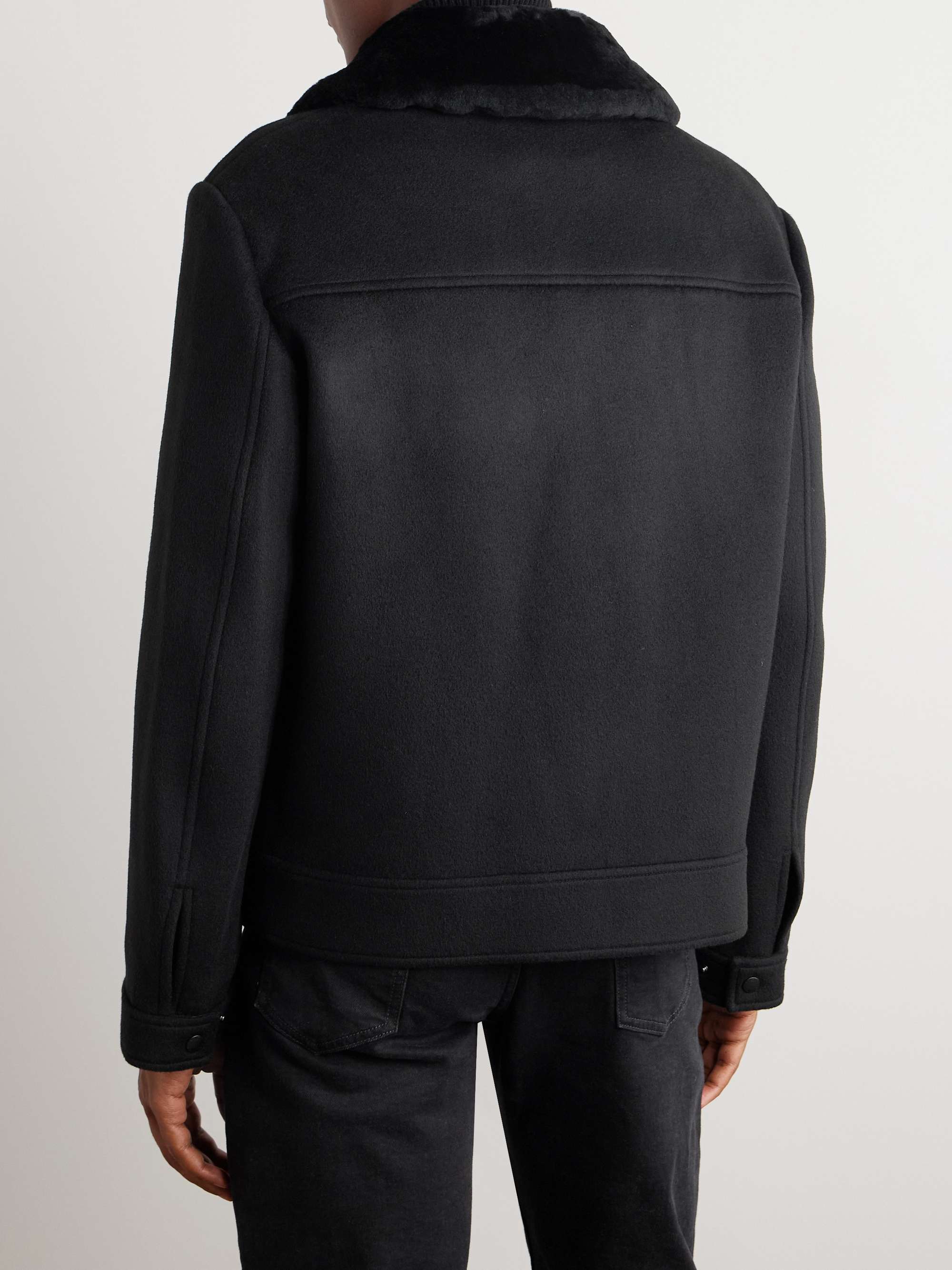 Leather and Shearling-Trimmed Wool and Cashmere-Blend Jacket view