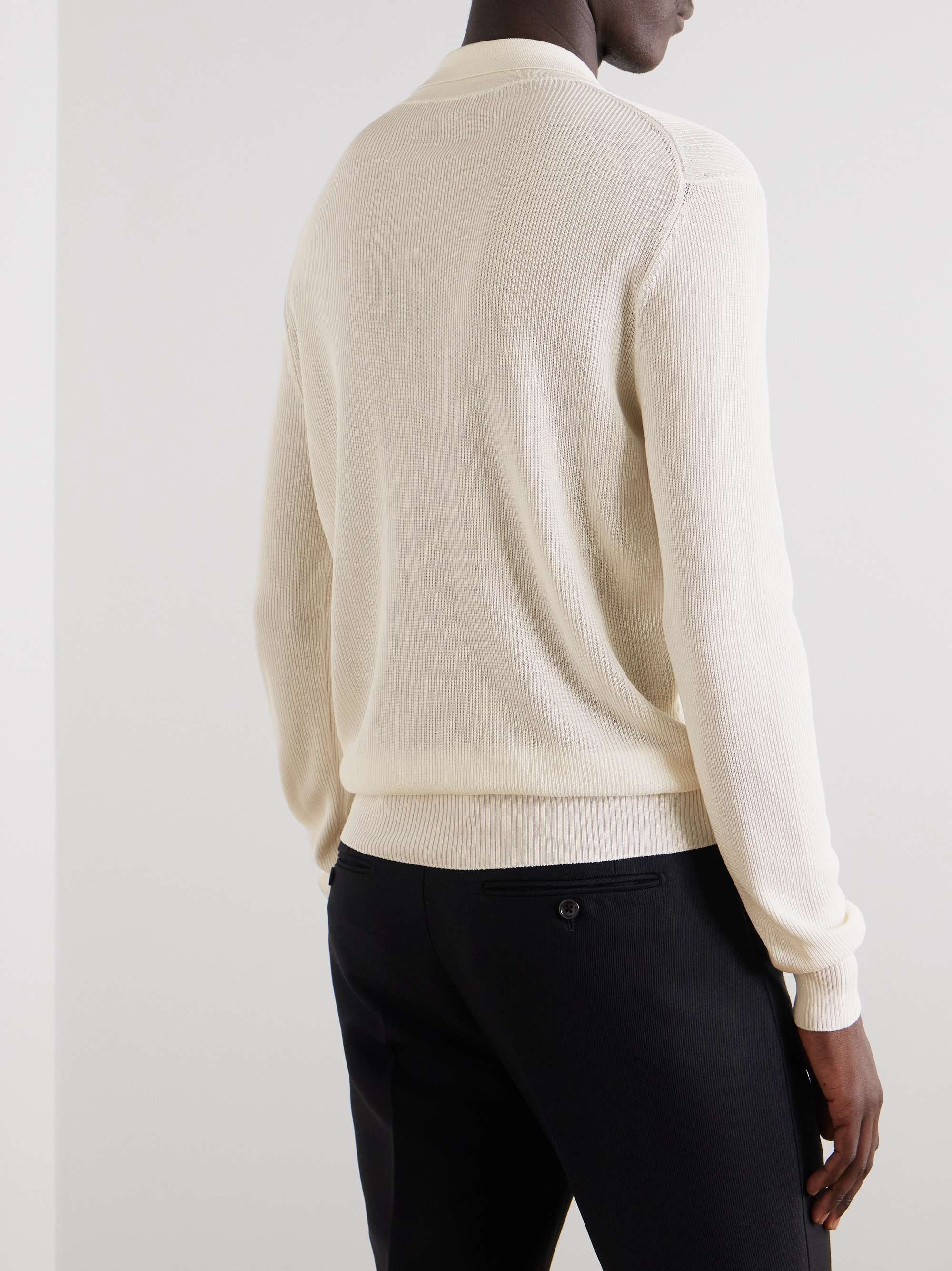 Ribbed Silk-Blend Polo Shirt view