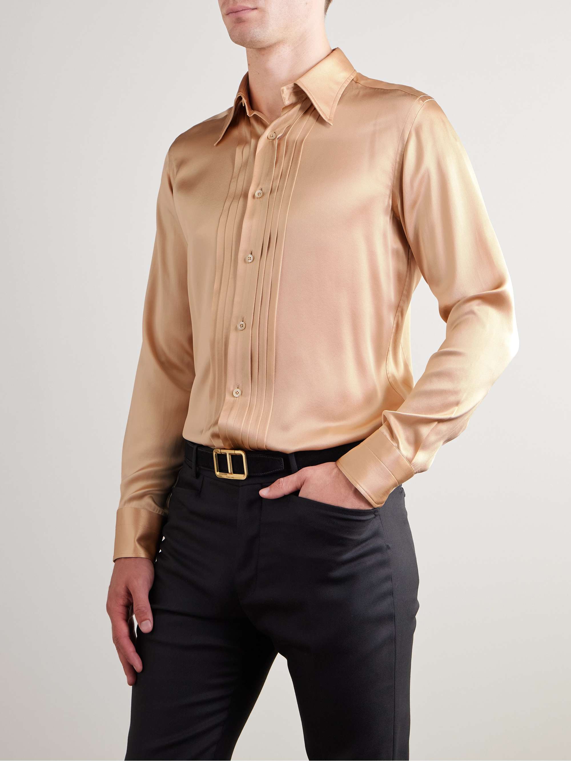 Pintucked Silk-Charmeuse Shirt view