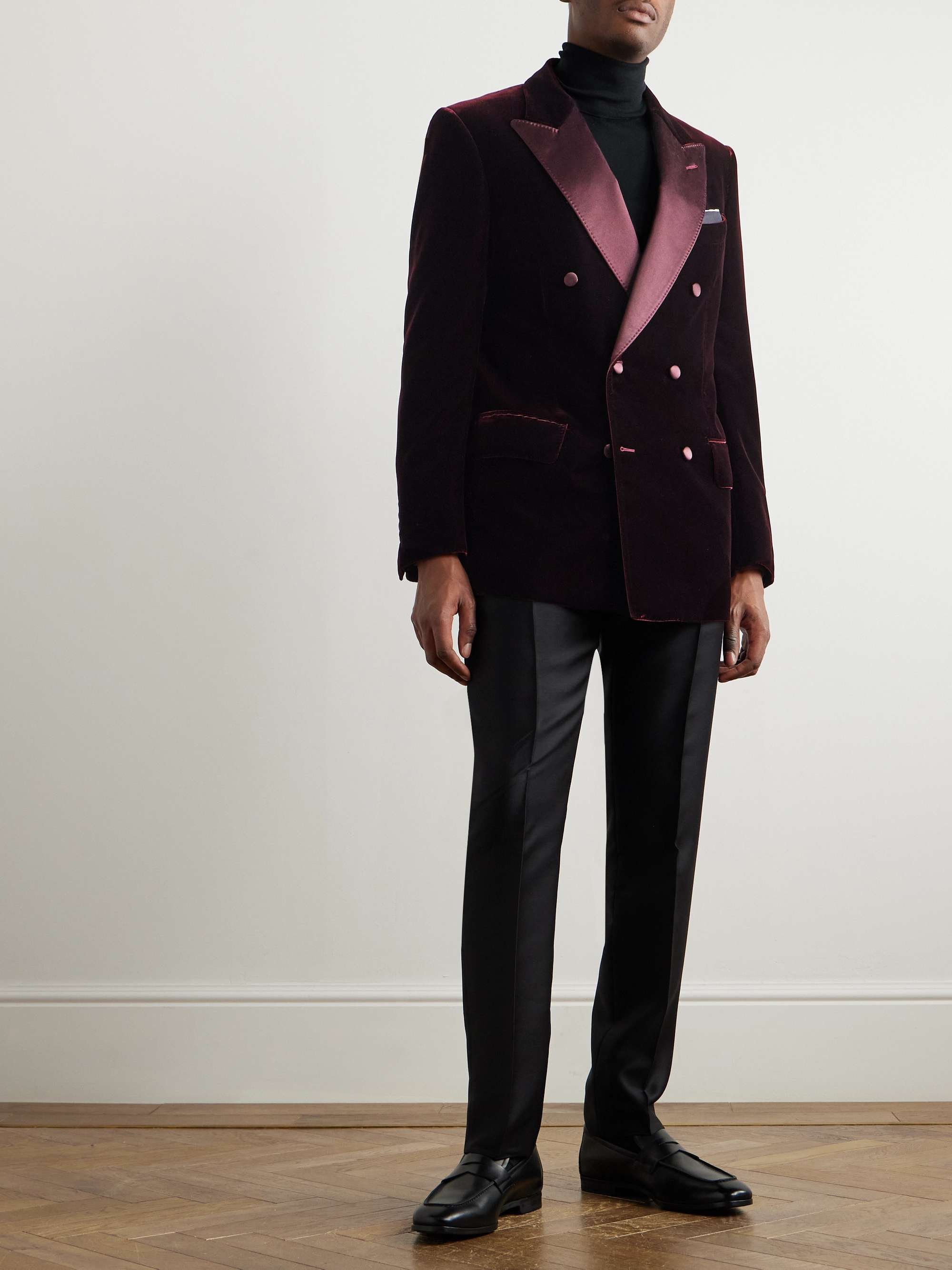 Dyllan Double-Breasted Satin-Trimmed Velvet Tuxedo Jacket view