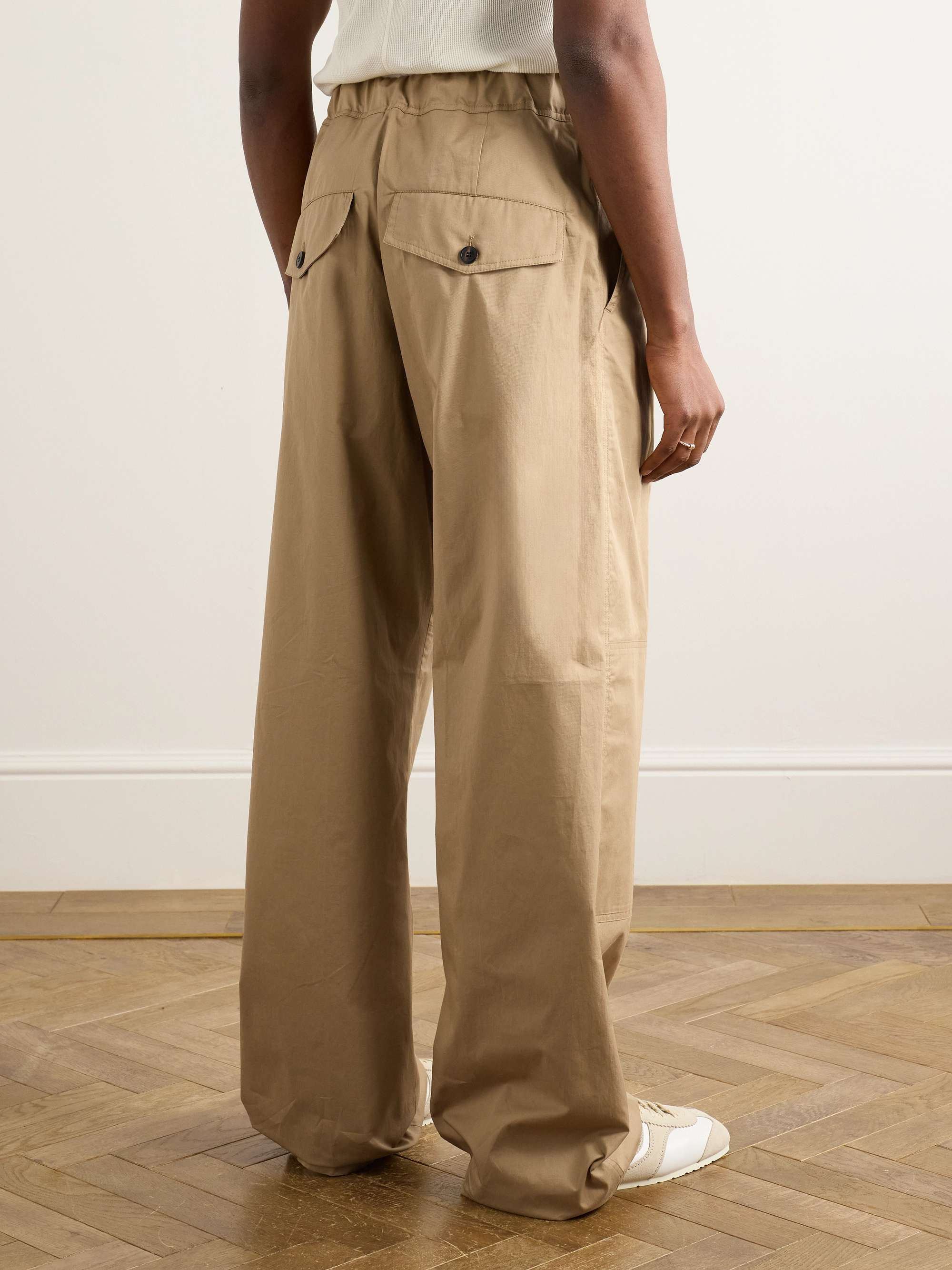 Wide-Leg Cotton-Twill Drawstring Cargo Trousers view