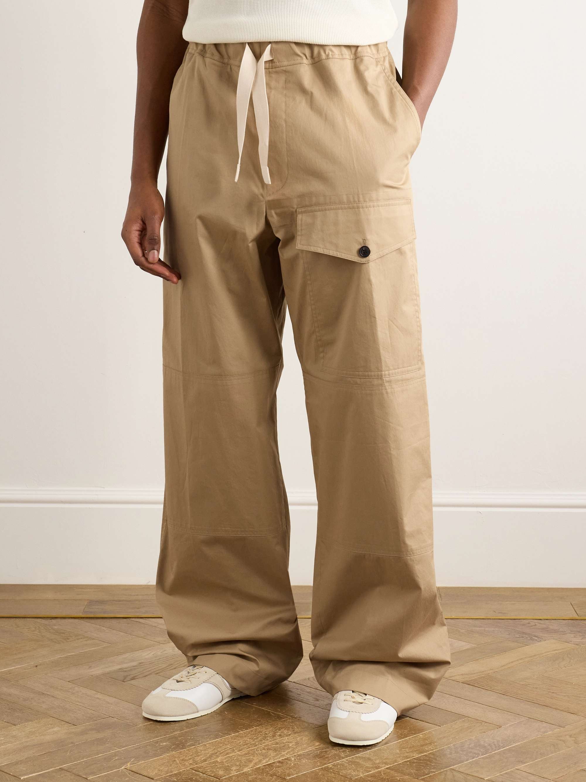 Wide-Leg Cotton-Twill Drawstring Cargo Trousers view