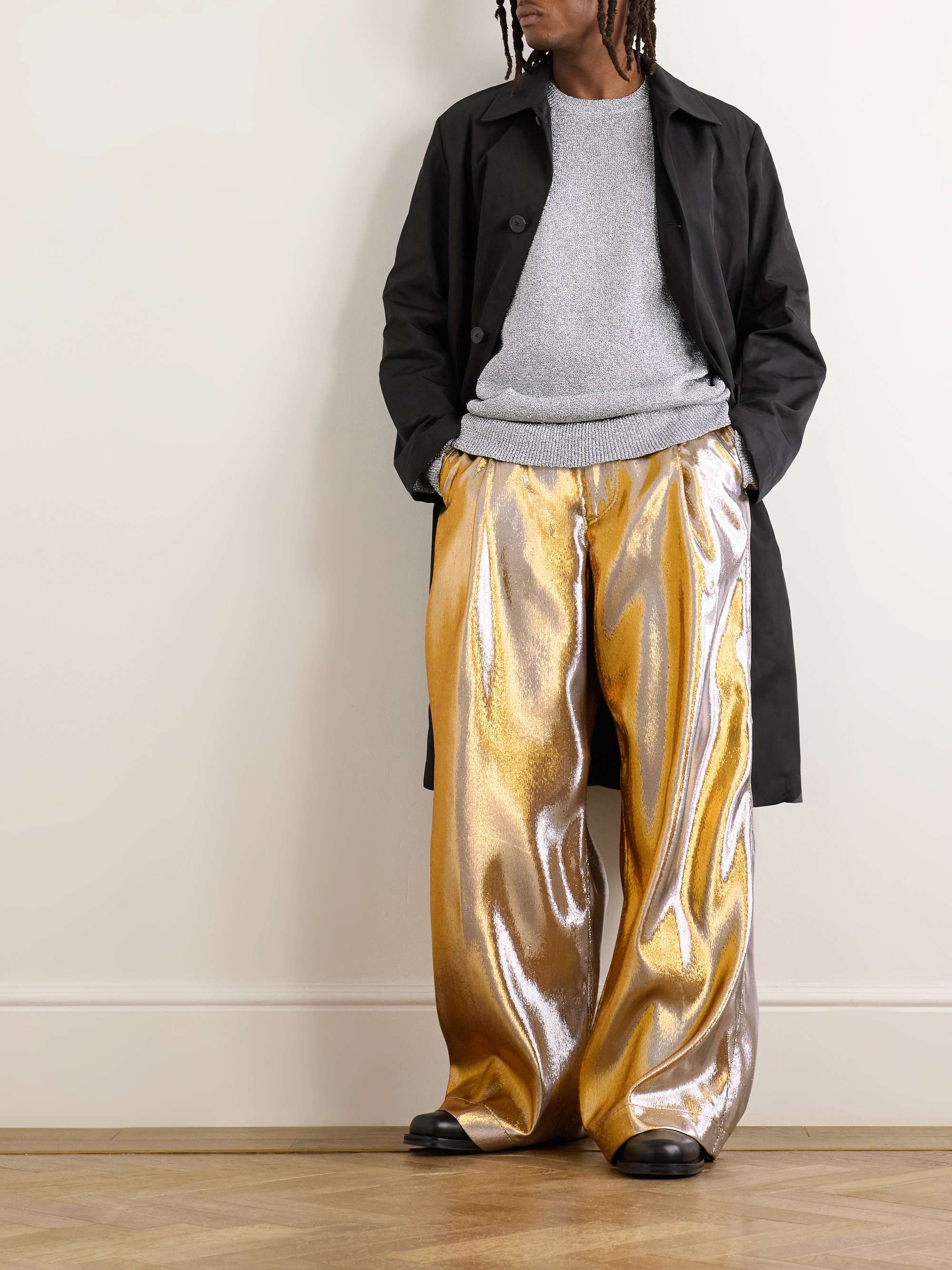 Wide-Leg Lamé Suit Trousers view