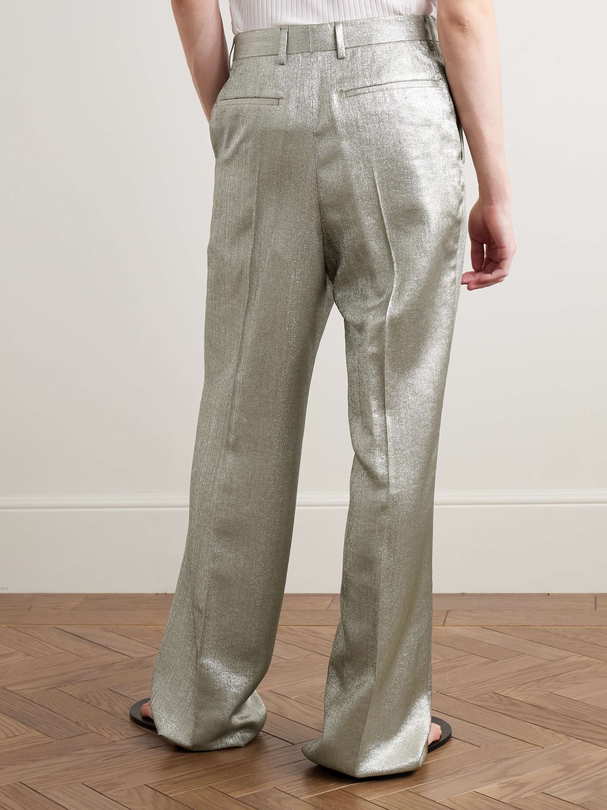 Wide-Leg Pleated Lamé Trousers view