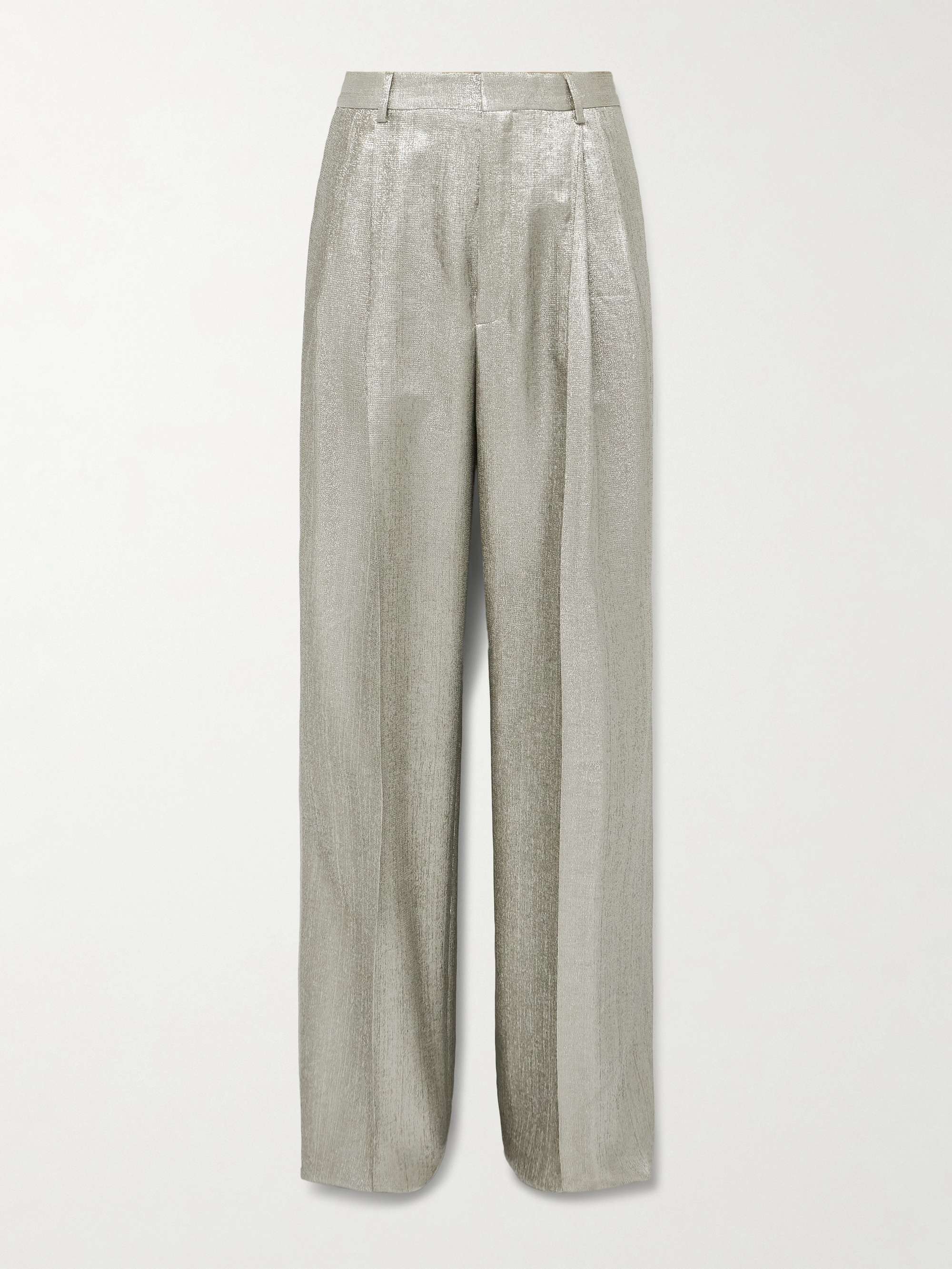 Wide-Leg Pleated Lamé Trousers view