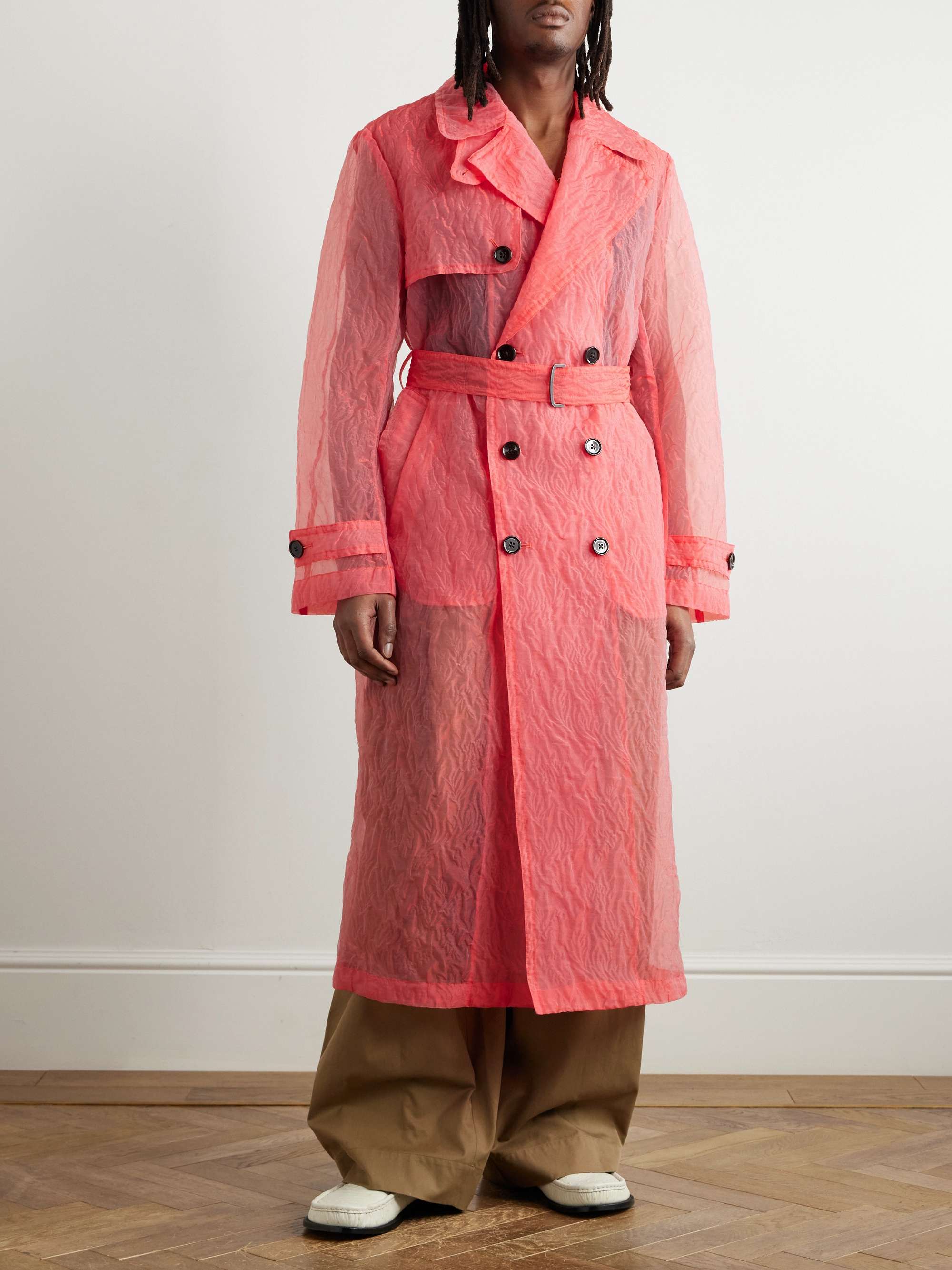 Double-Breasted Crinkled-Organza Trench Coat view