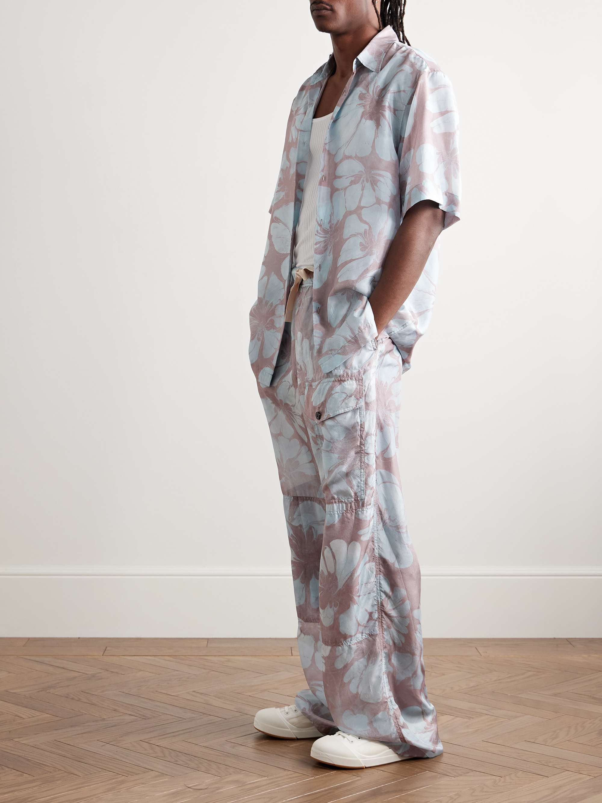 Pannoch Wide-Leg Floral-Print Silk-Satin Drawstring Cargo Trousers view