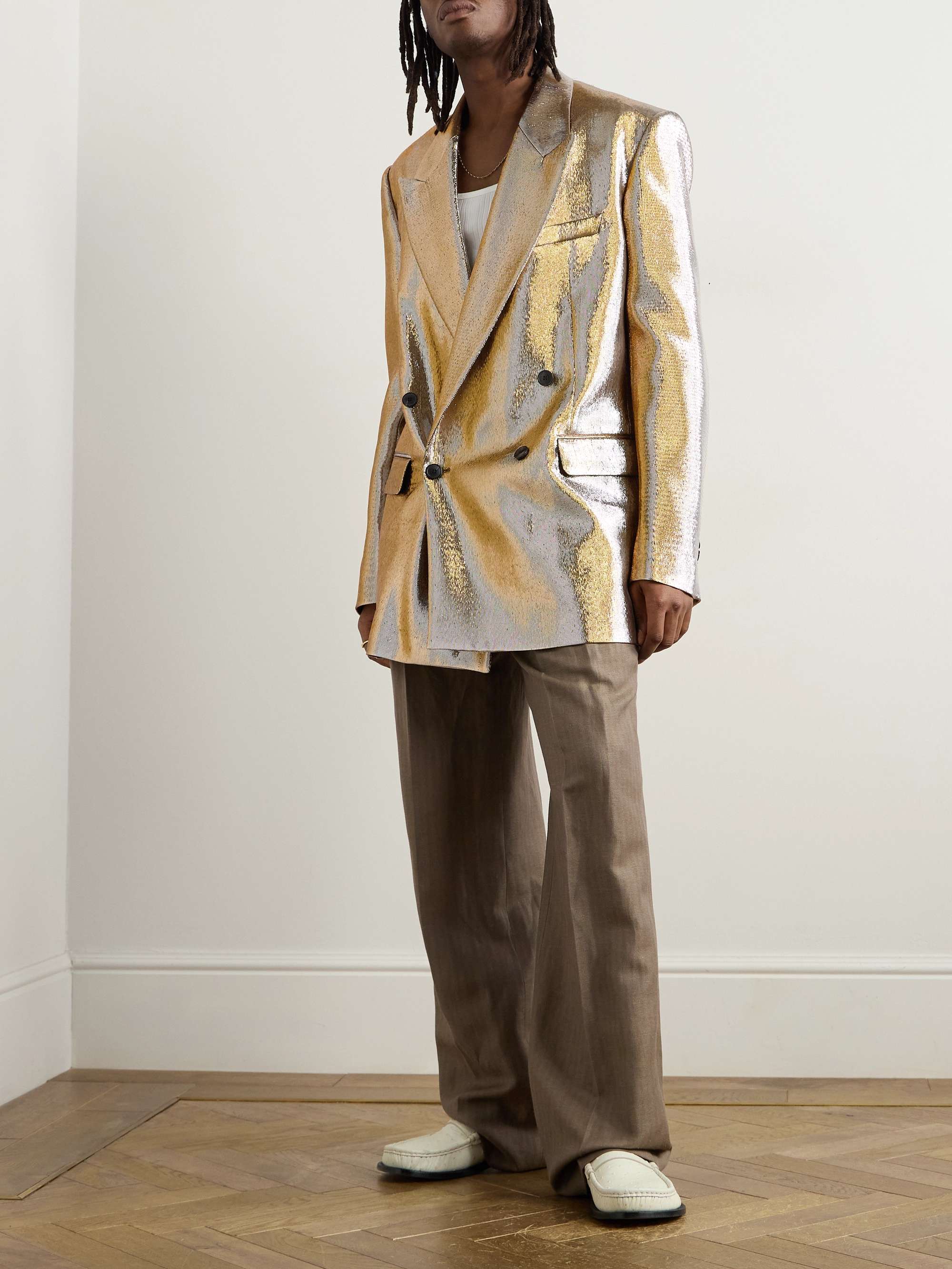 Oversized Double-Breasted Lamé Suit Jacket view