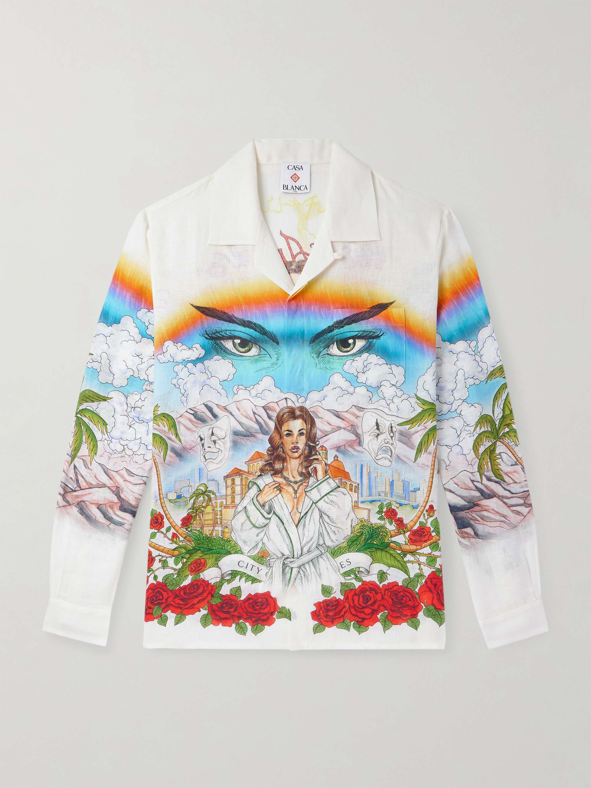 Chateau Convertible-Collar Printed Linen Shirt view