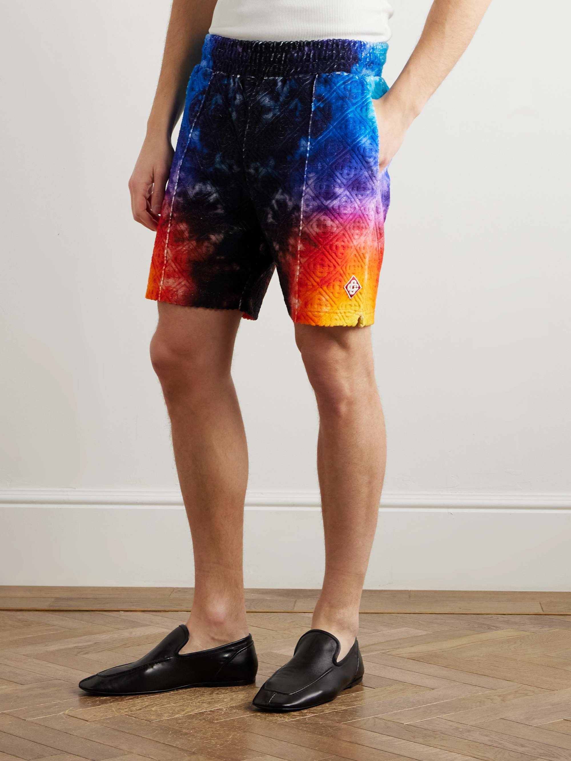 Straight-Leg Logo-Appliquéd Jacquard-Knit Cotton-Blend Terry Shorts view