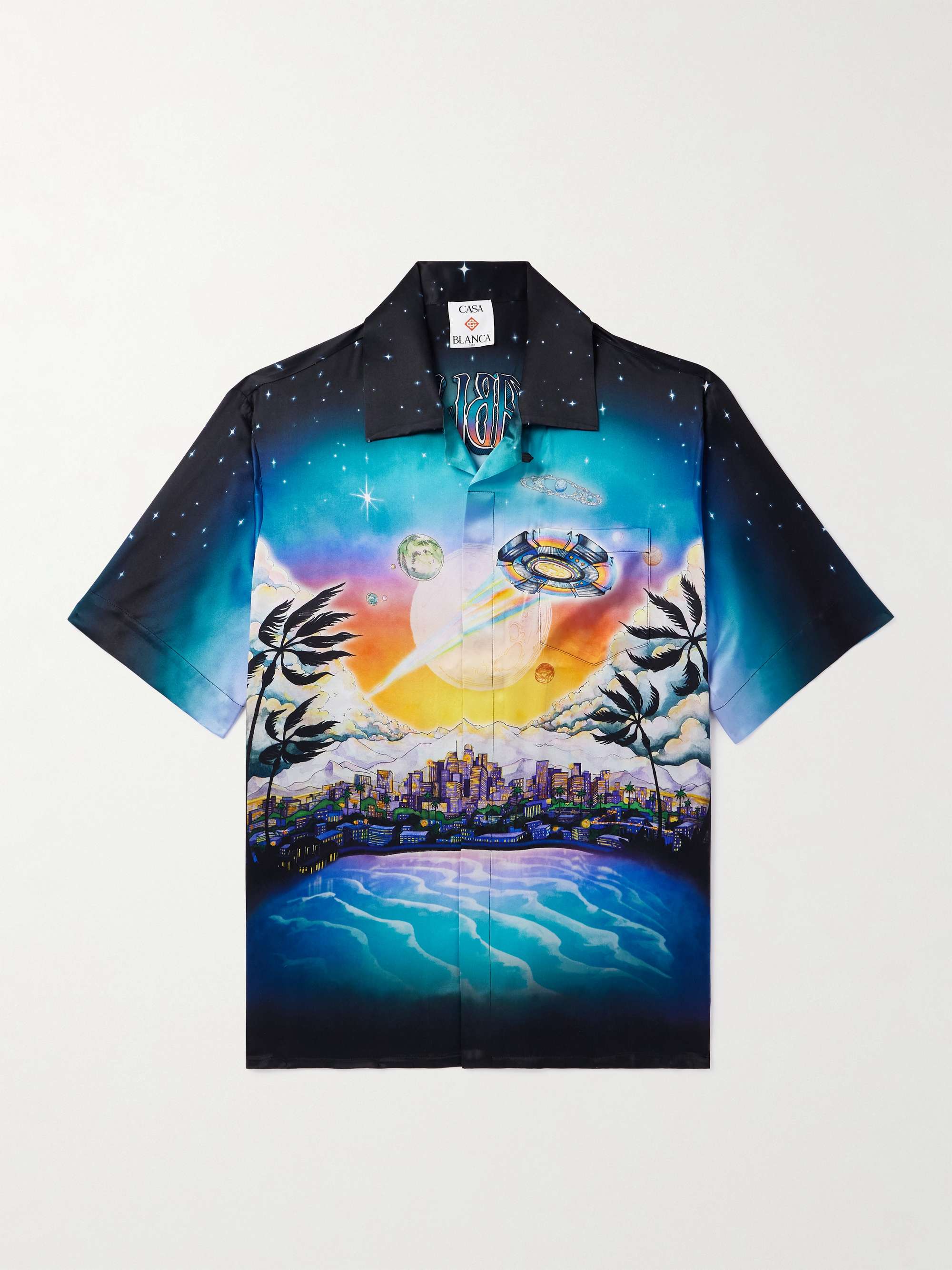 La Prémonition Convertible-Collar Printed Silk-Twill Shirt view