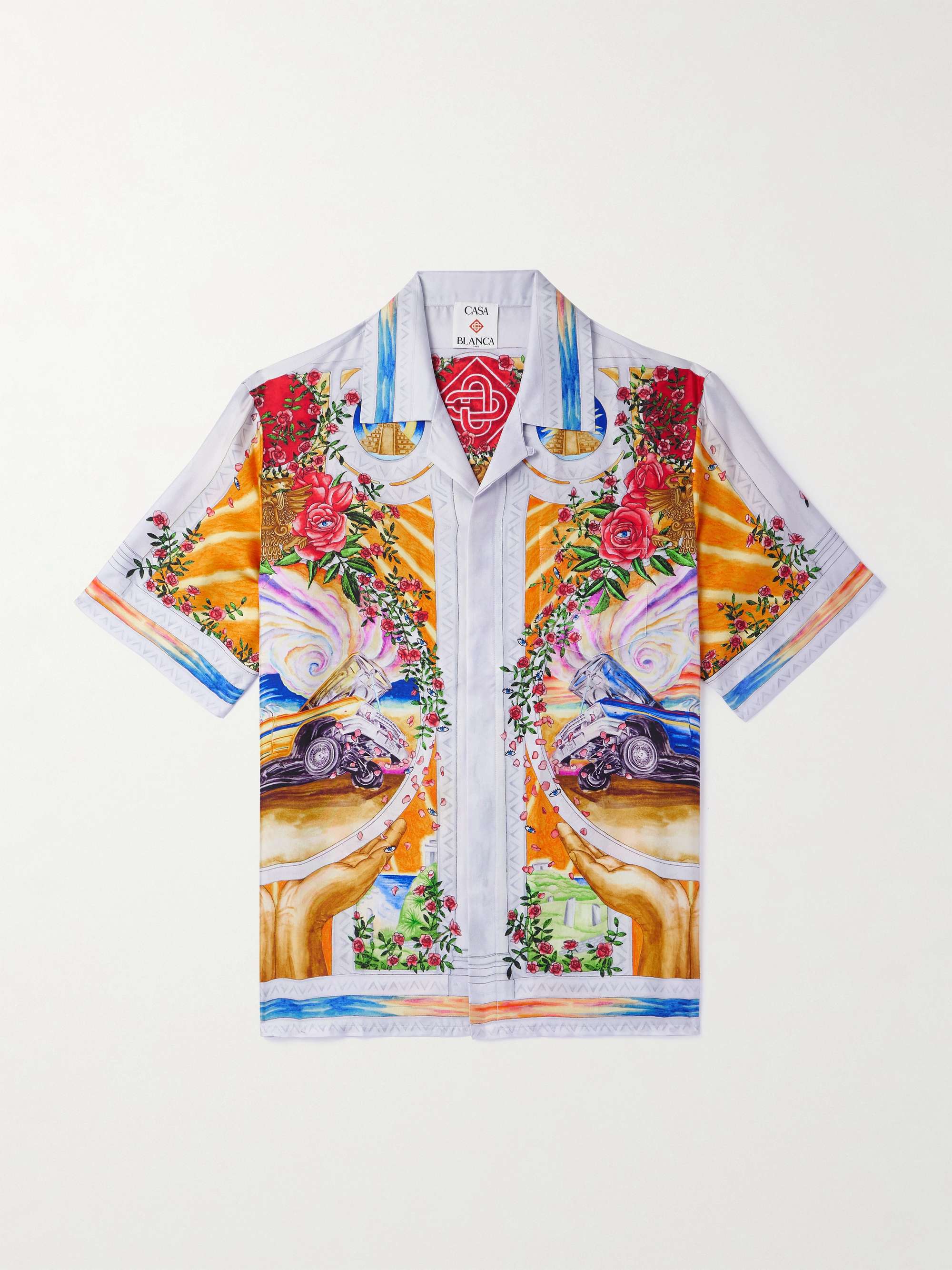 La Tornade De Rose Convertible-Collar Printed Silk-Twill Shirt view