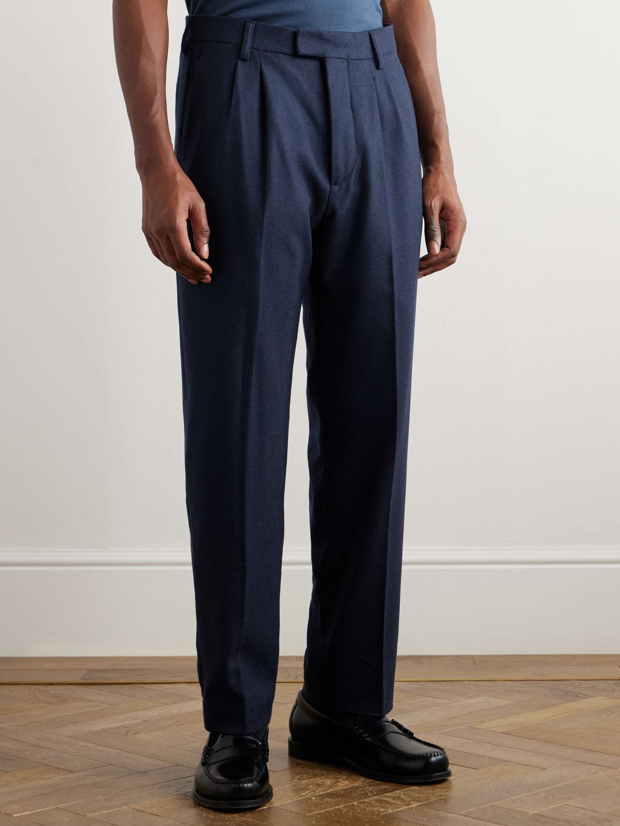 Fritz 1091 Straight-Leg Pleated Brushed-Twill Suit Trousers view