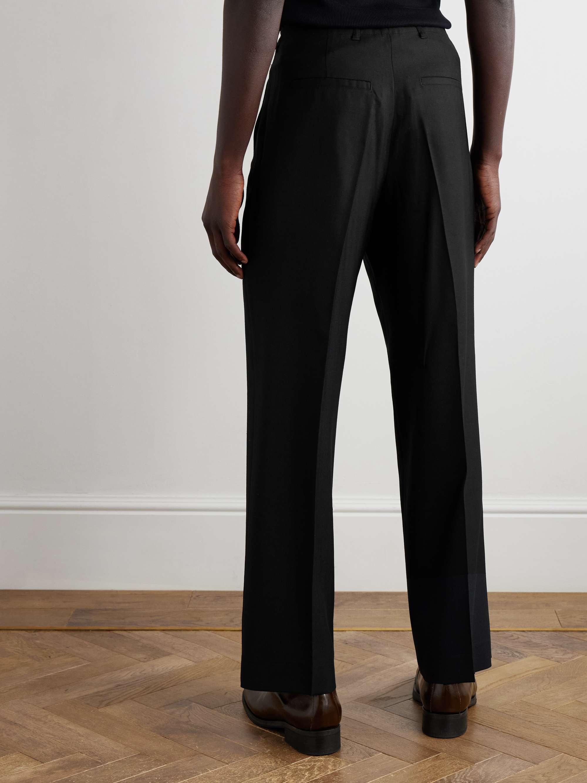 Borrowed Straight-Leg Pleated Wool Trousers view