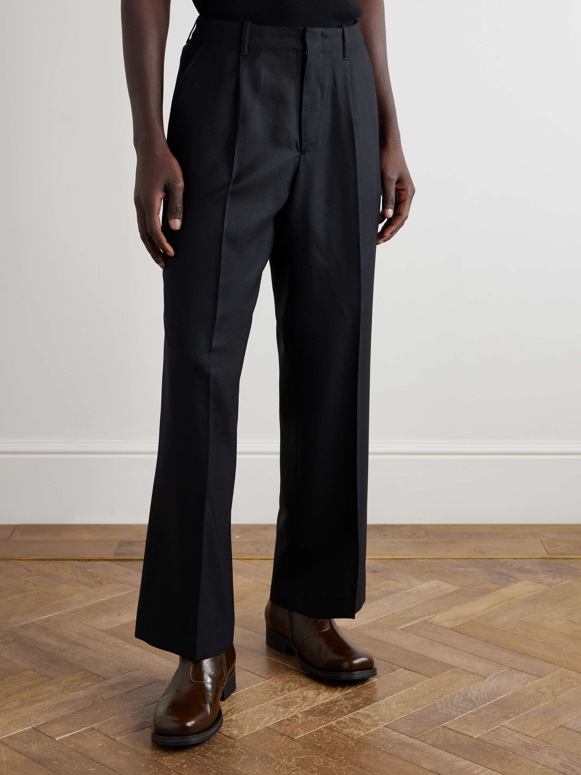 Borrowed Straight-Leg Pleated Wool Trousers view