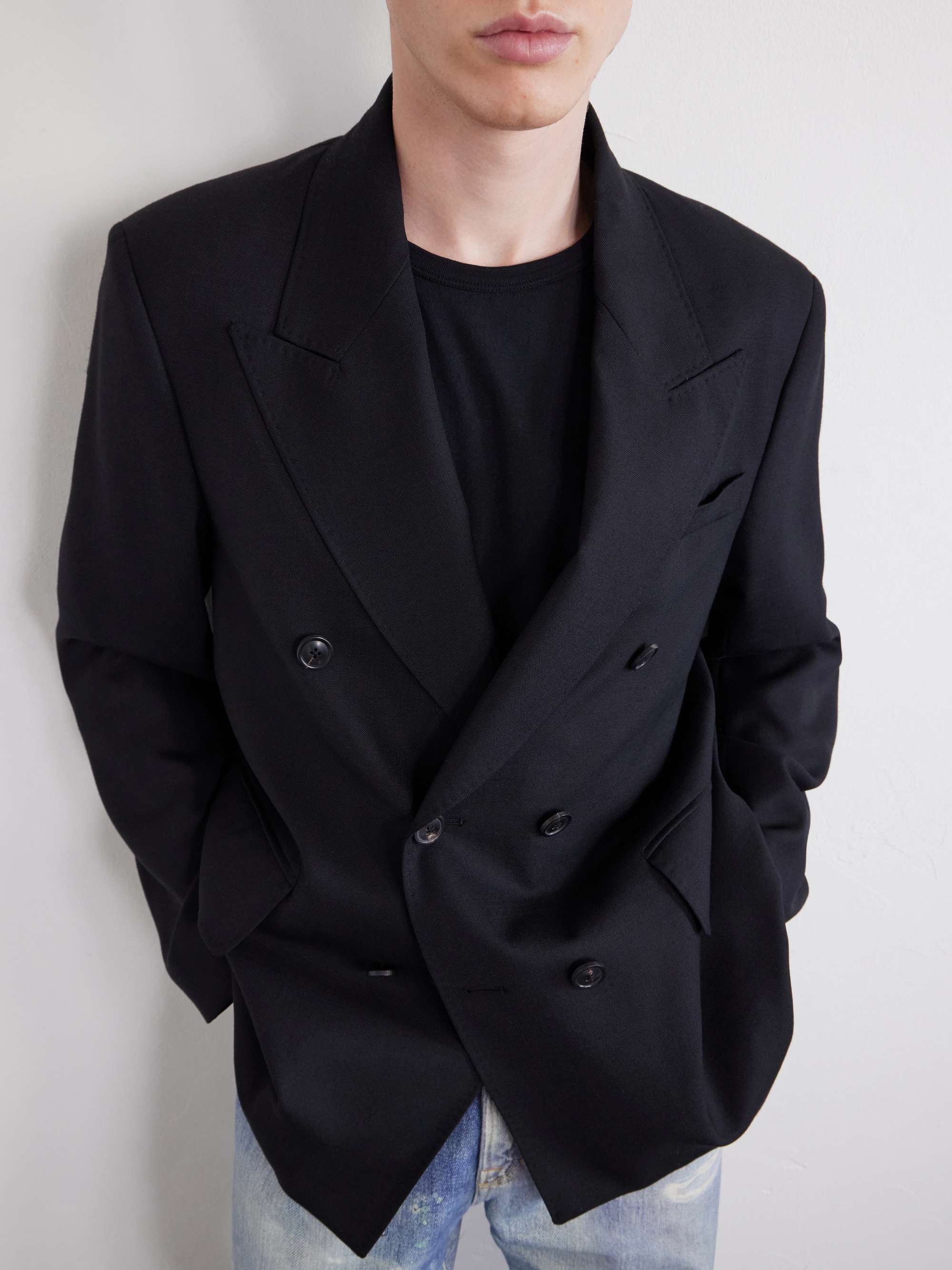 Double-Breasted Unstructured Wool Blazer view