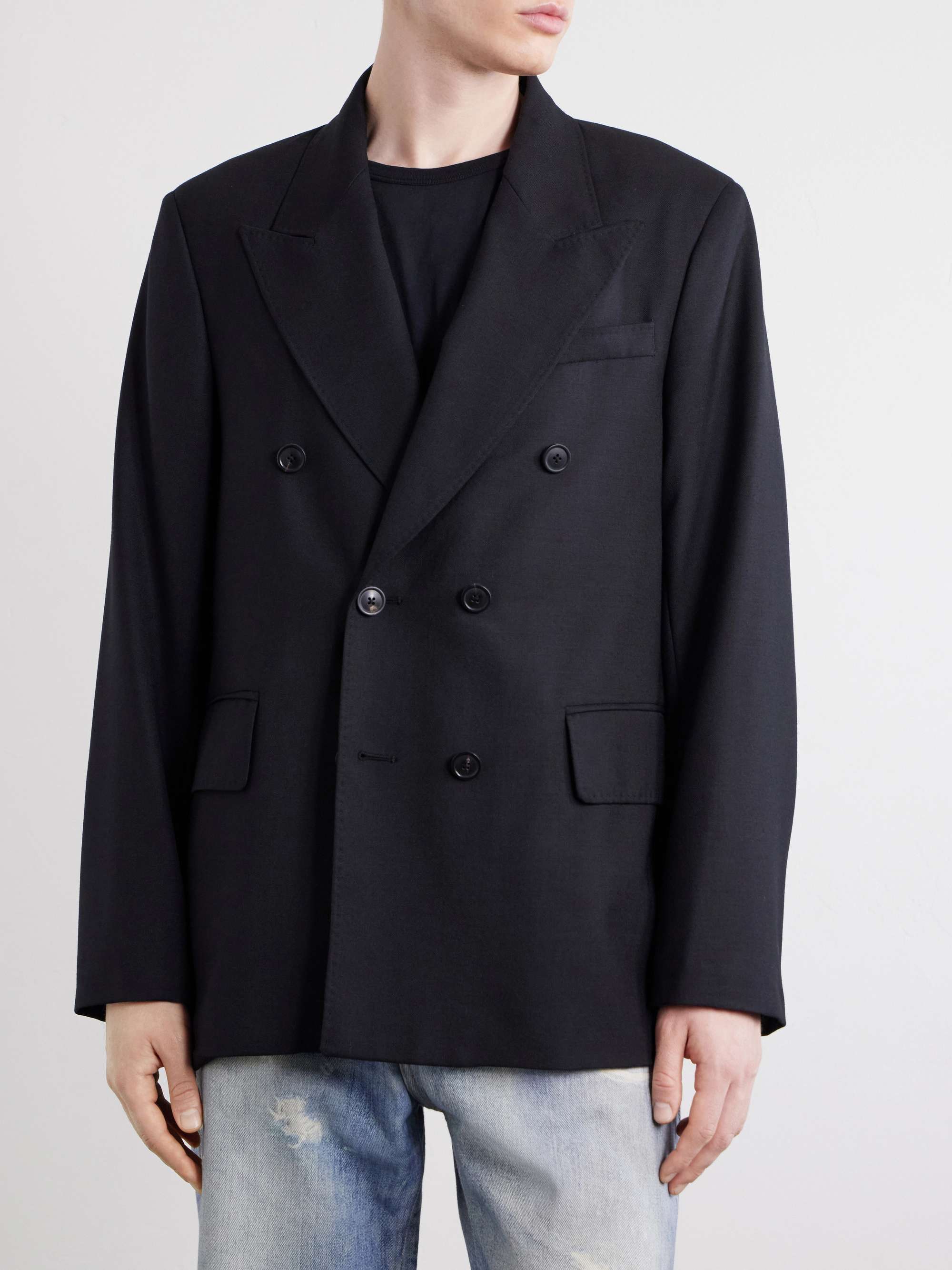 Double-Breasted Unstructured Wool Blazer view