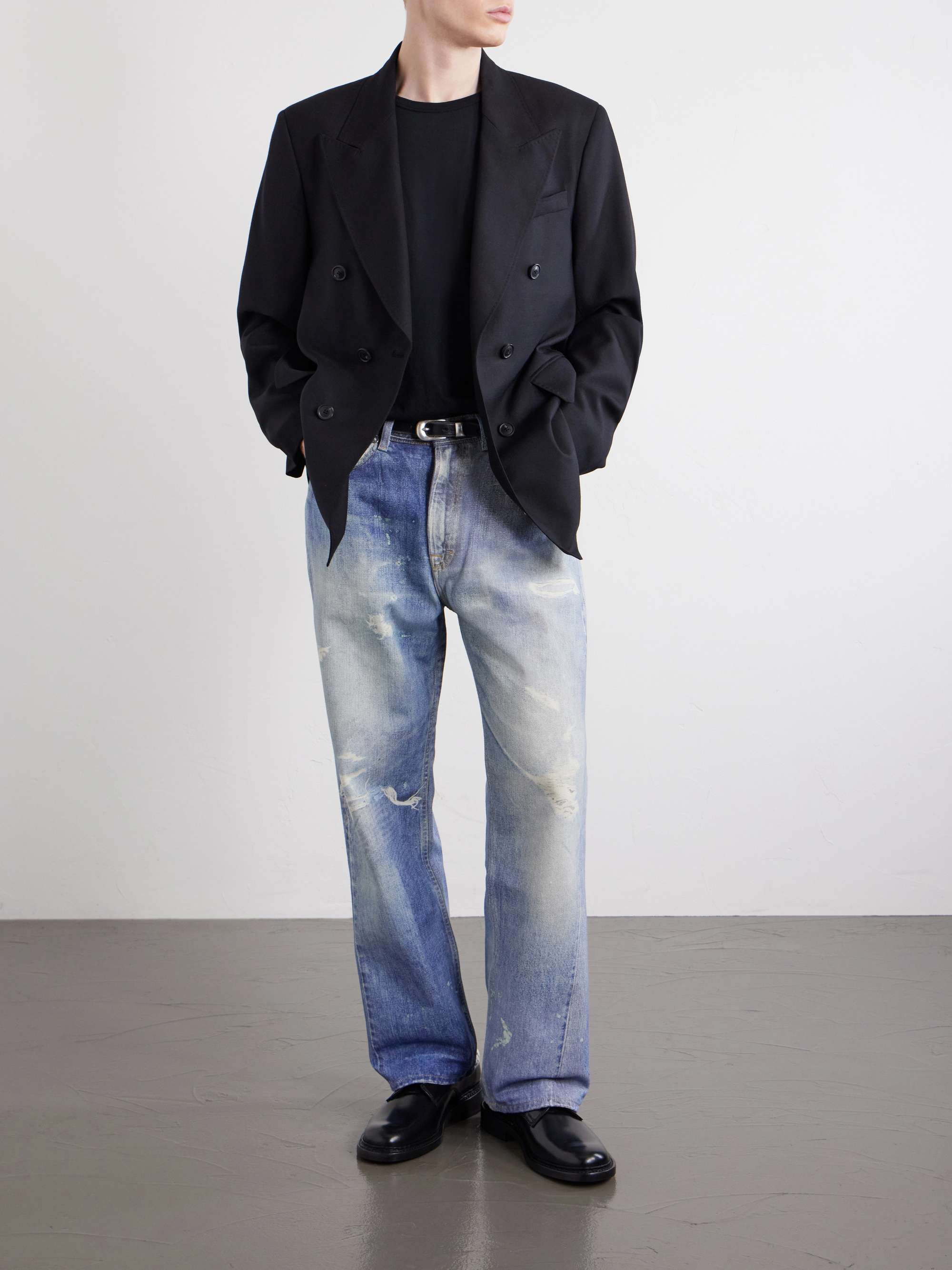 Double-Breasted Unstructured Wool Blazer view
