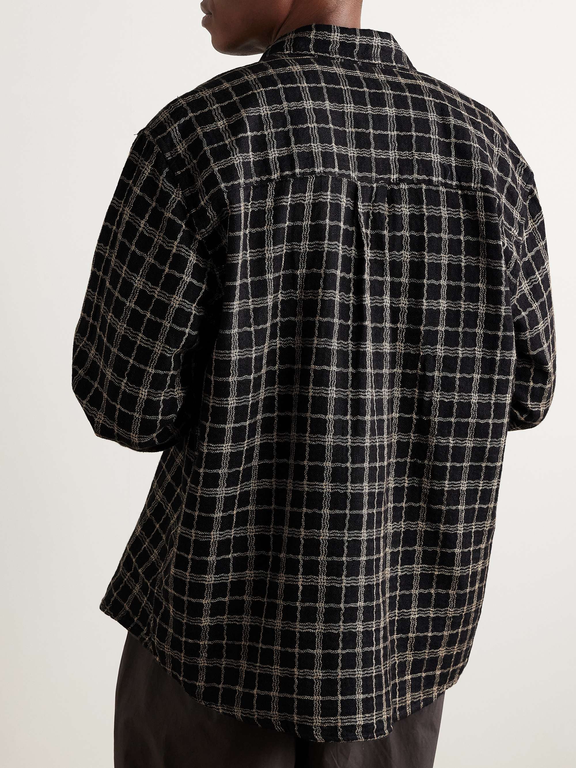 Above Checked Cotton and Linen-Blend Overshirt view