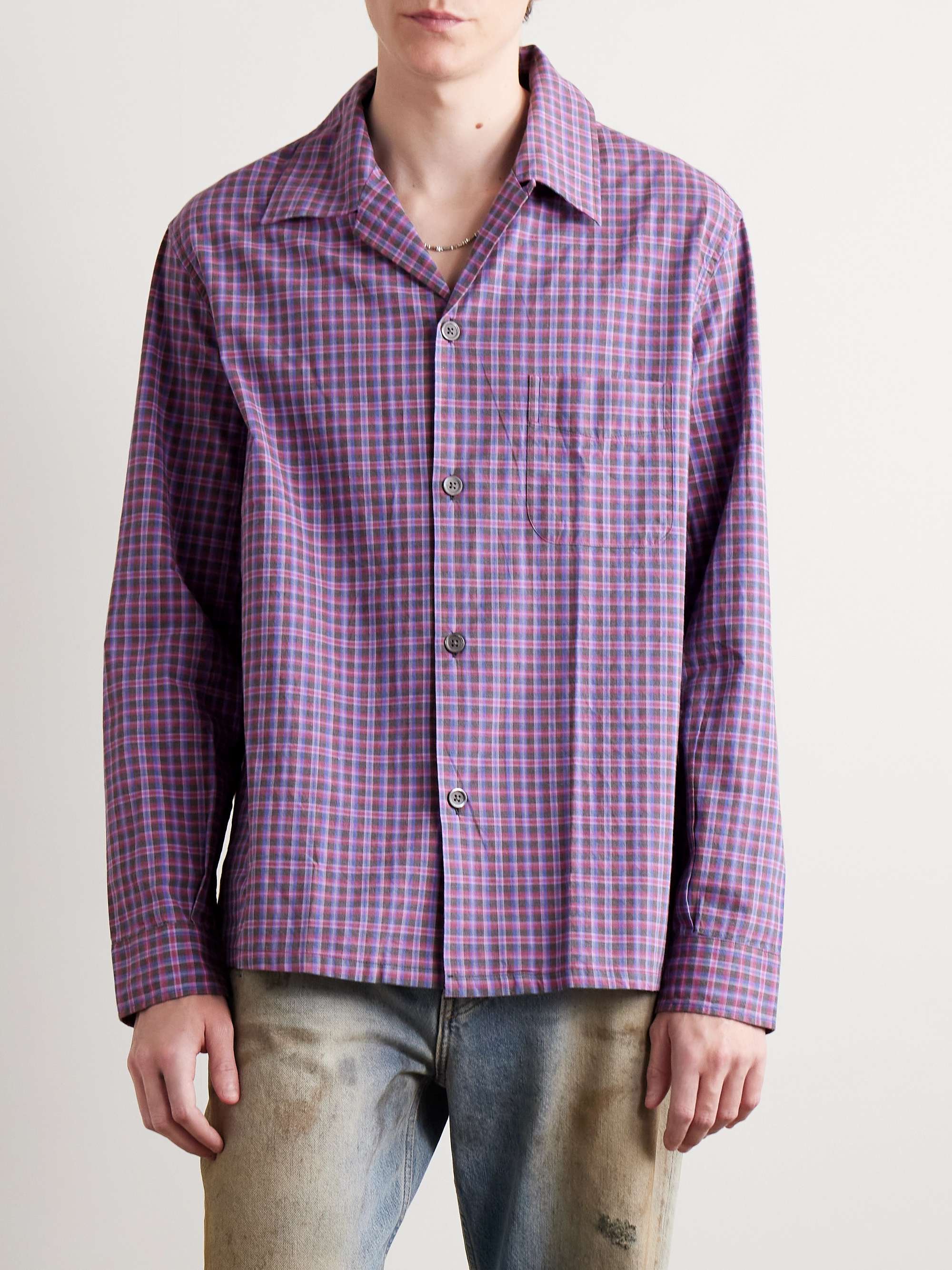 Heusen Convertible-Collar Checked Cotton Shirt view