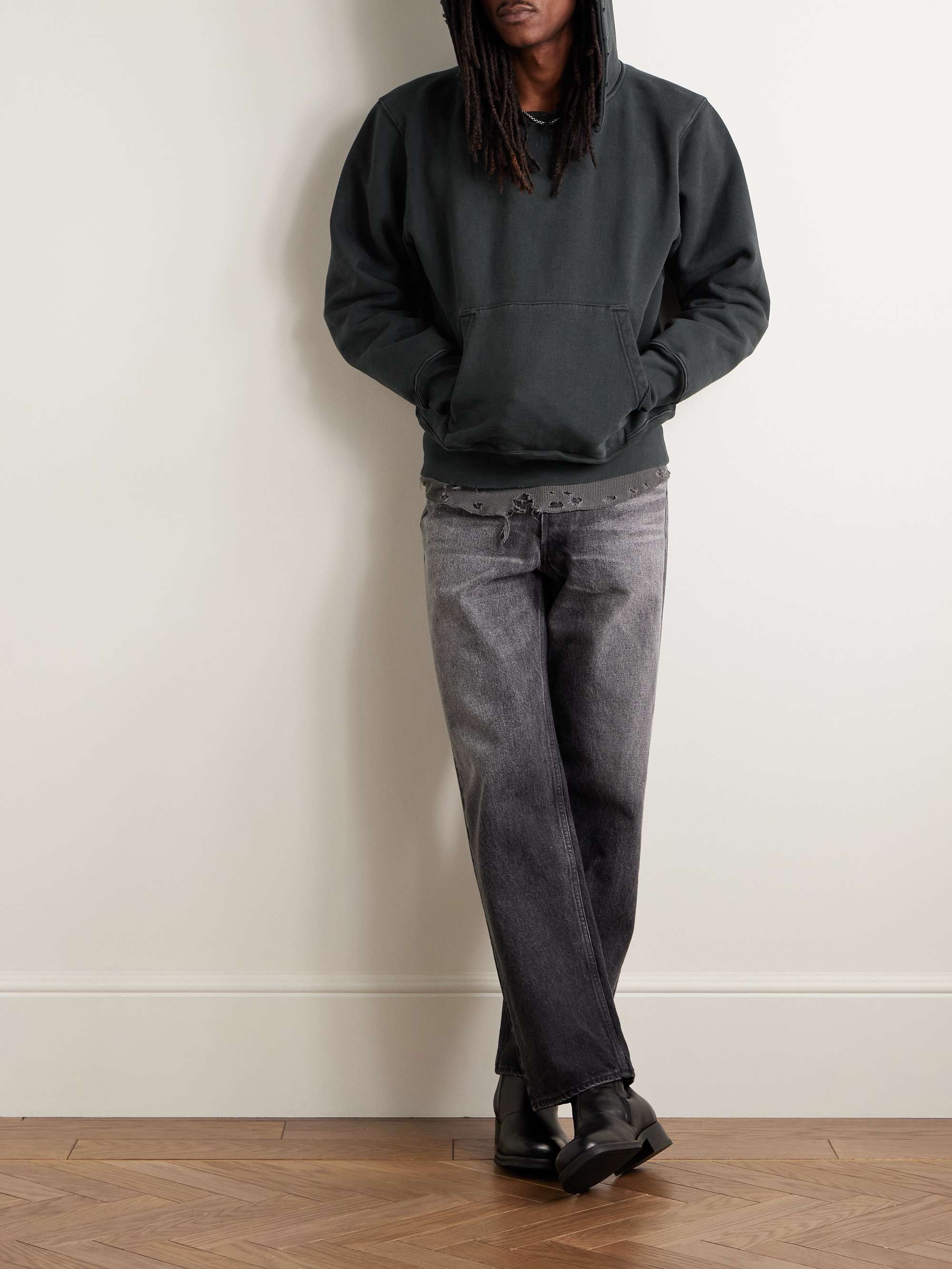 Relic Cropped Distressed Cotton-Jersey Hoodie view
