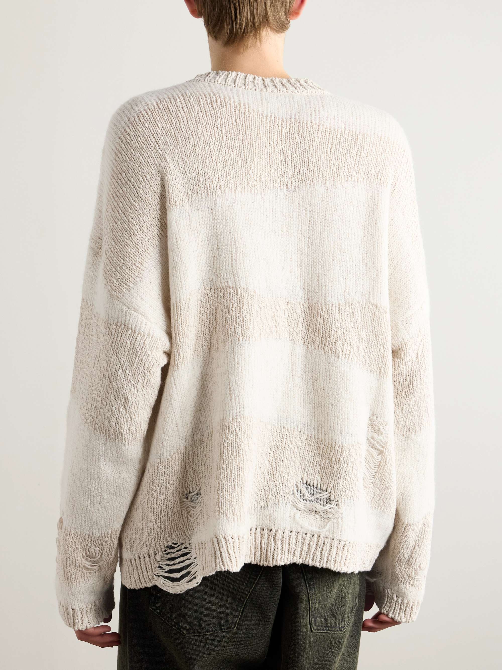 Popover Distressed Striped Cotton and Linen-Blend Sweater view