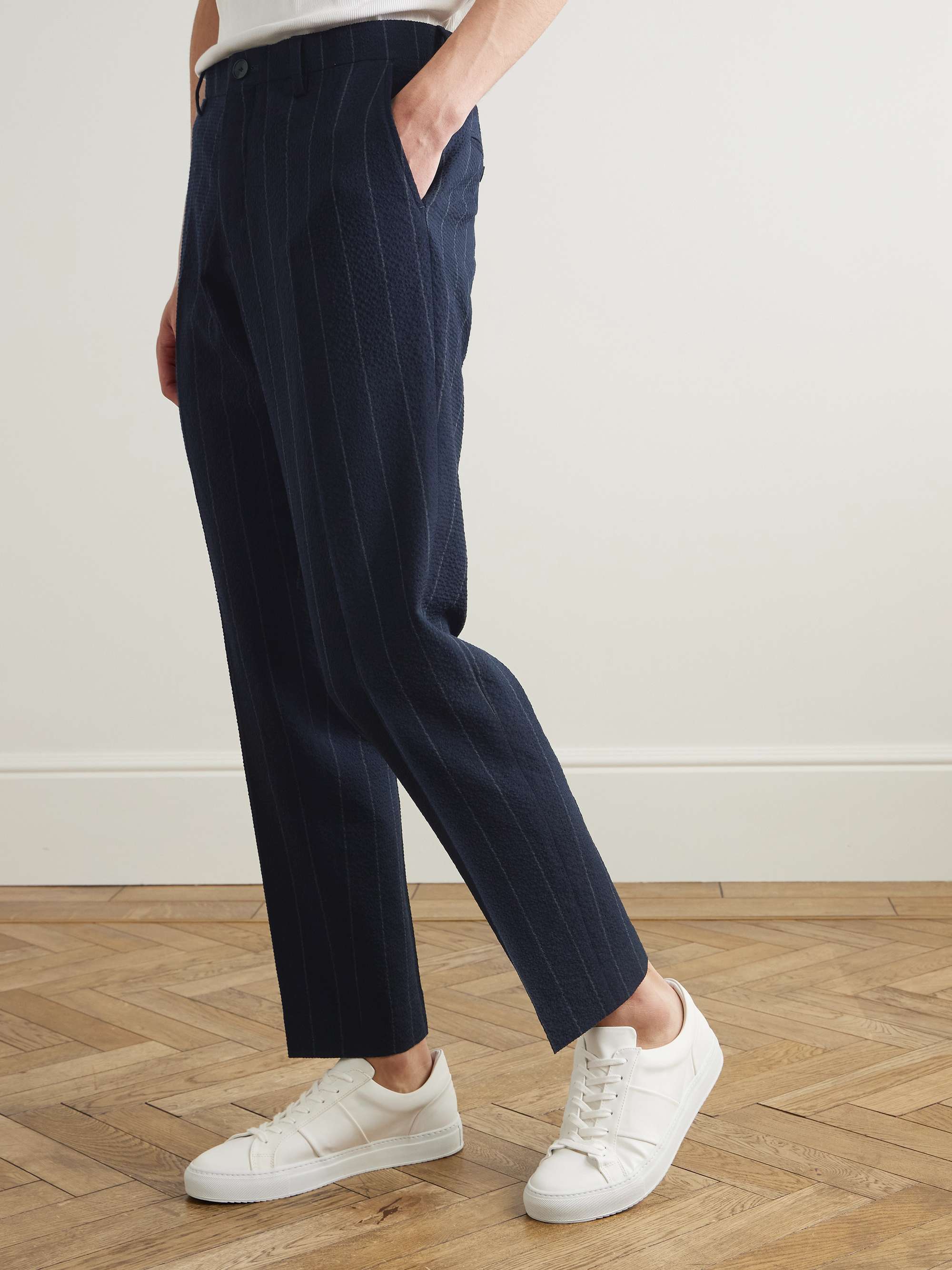 Philip Tapered Pinstriped Wool-Blend Seersucker Suit Trousers view