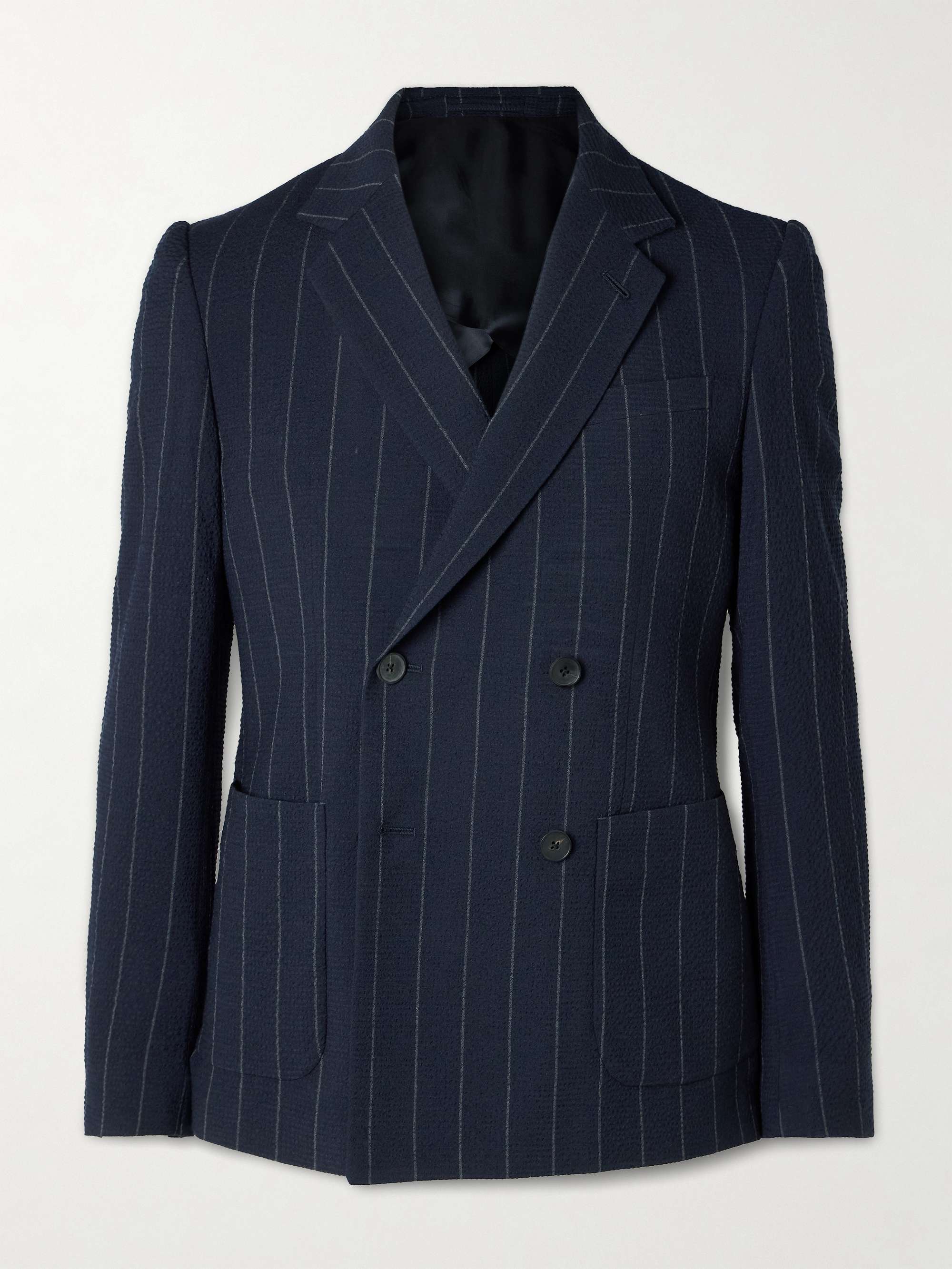 Slim-Fit Pinstriped Wool-Blend Seersucker Suit Jacket view
