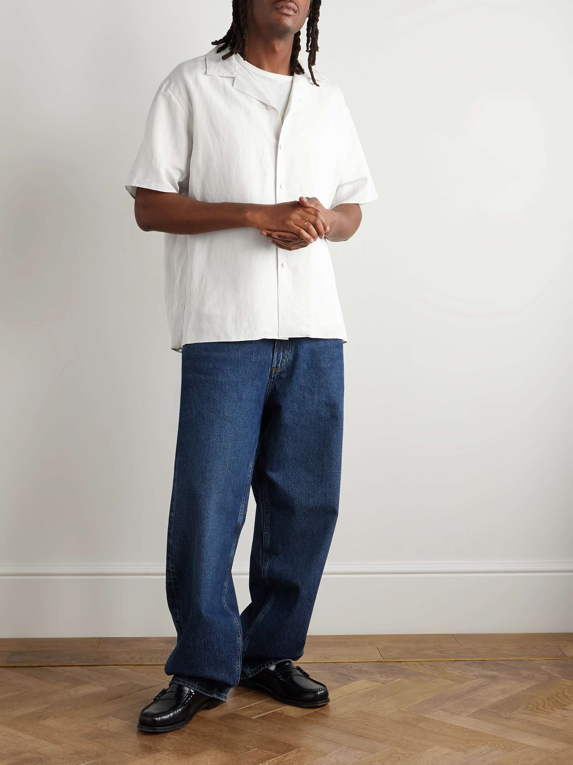 Convertible-Collar Silk and Linen-Blend Shirt view
