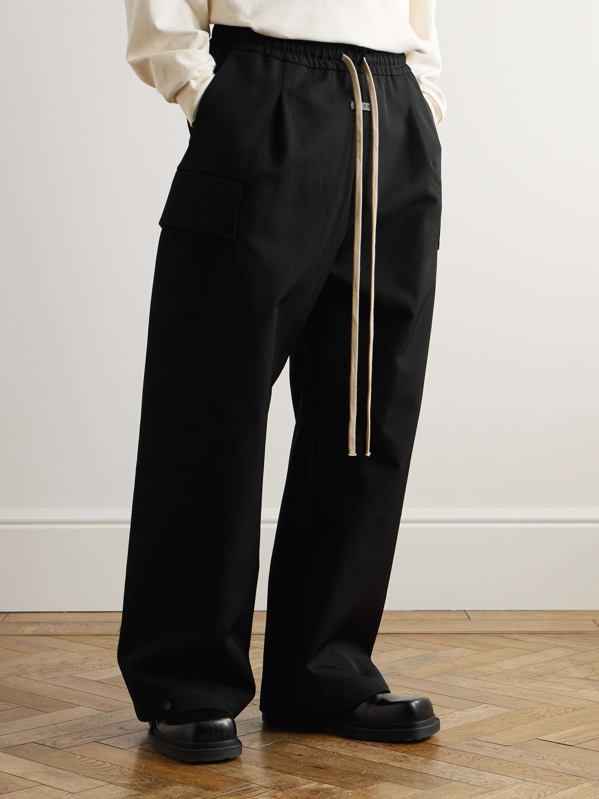 Wide-Leg Wool and Cotton-Blend Twill Drawstring Cargo Trousers view
