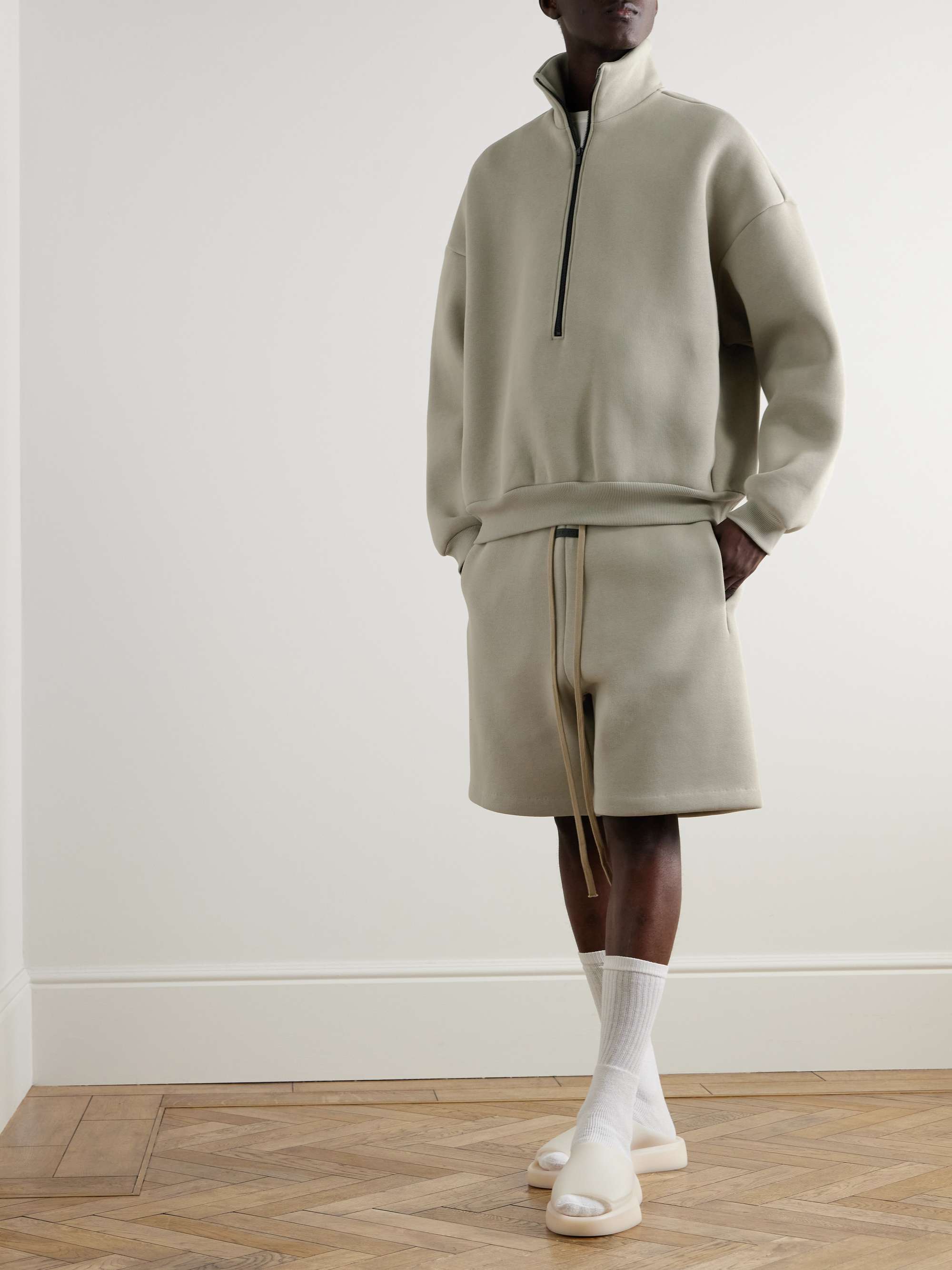 Oversized Cotton-Blend Jersey Half-Zip Sweatshirt view