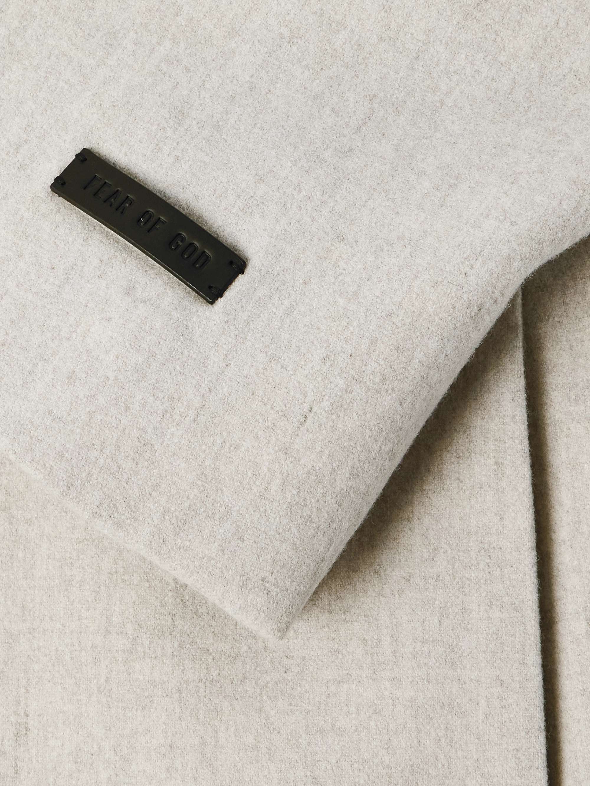 Oversized Double-Breasted Logo-Appliquéd Wool-Blend Flannel Coat view