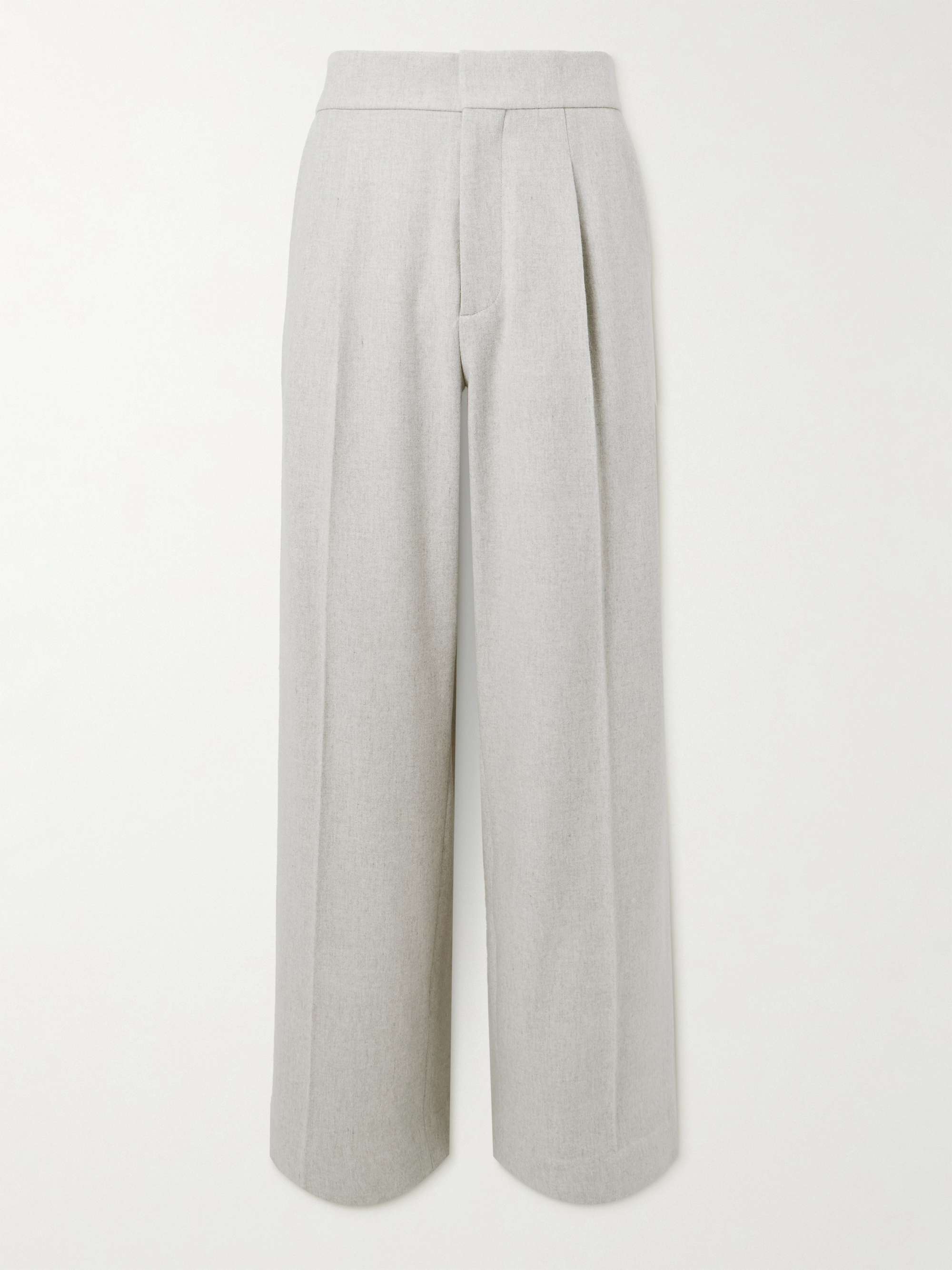 Wide-Leg Pleated Virgin Wool-Blend Flannel Trousers view