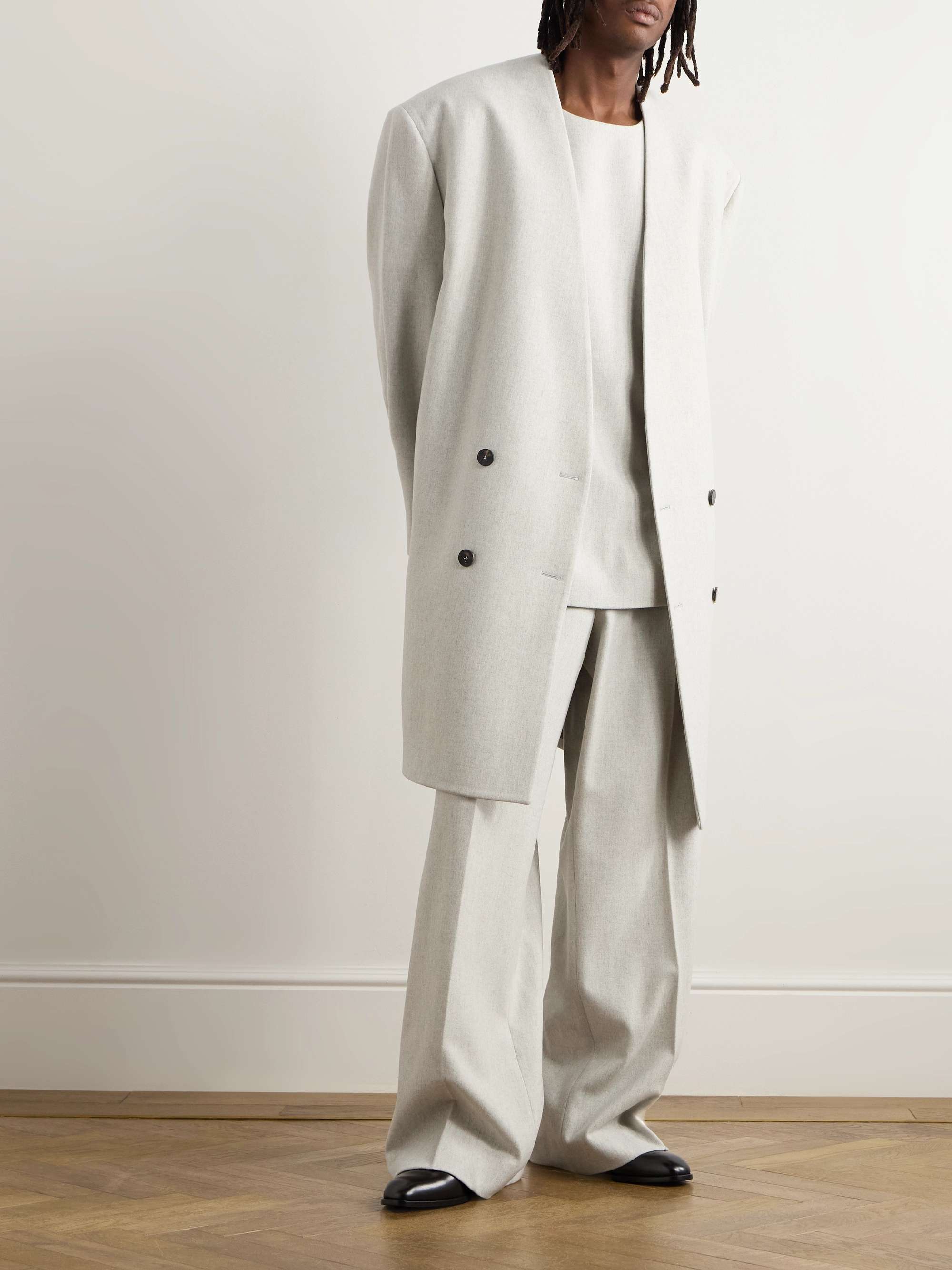 Wide-Leg Pleated Virgin Wool-Blend Flannel Trousers view