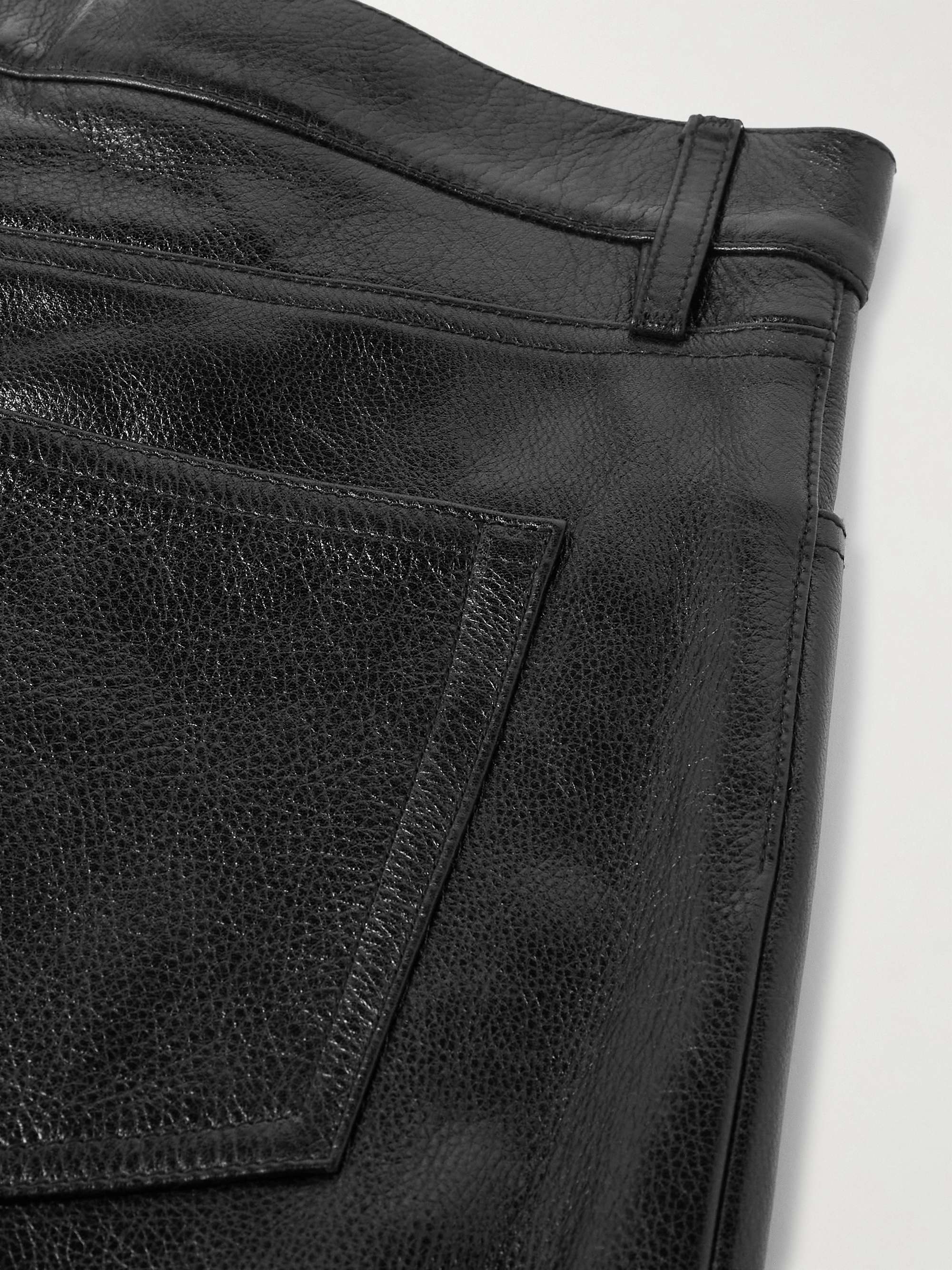 Logo-Appliquéd Straight-Leg Full-Grain Leather Trousers view