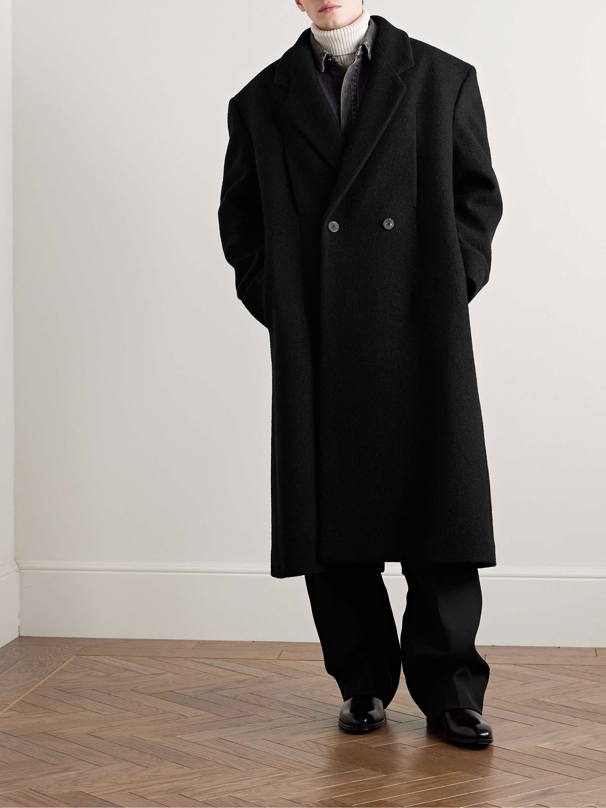 Oversized Double-Breasted Belted Boiled Virgin Wool Coat view