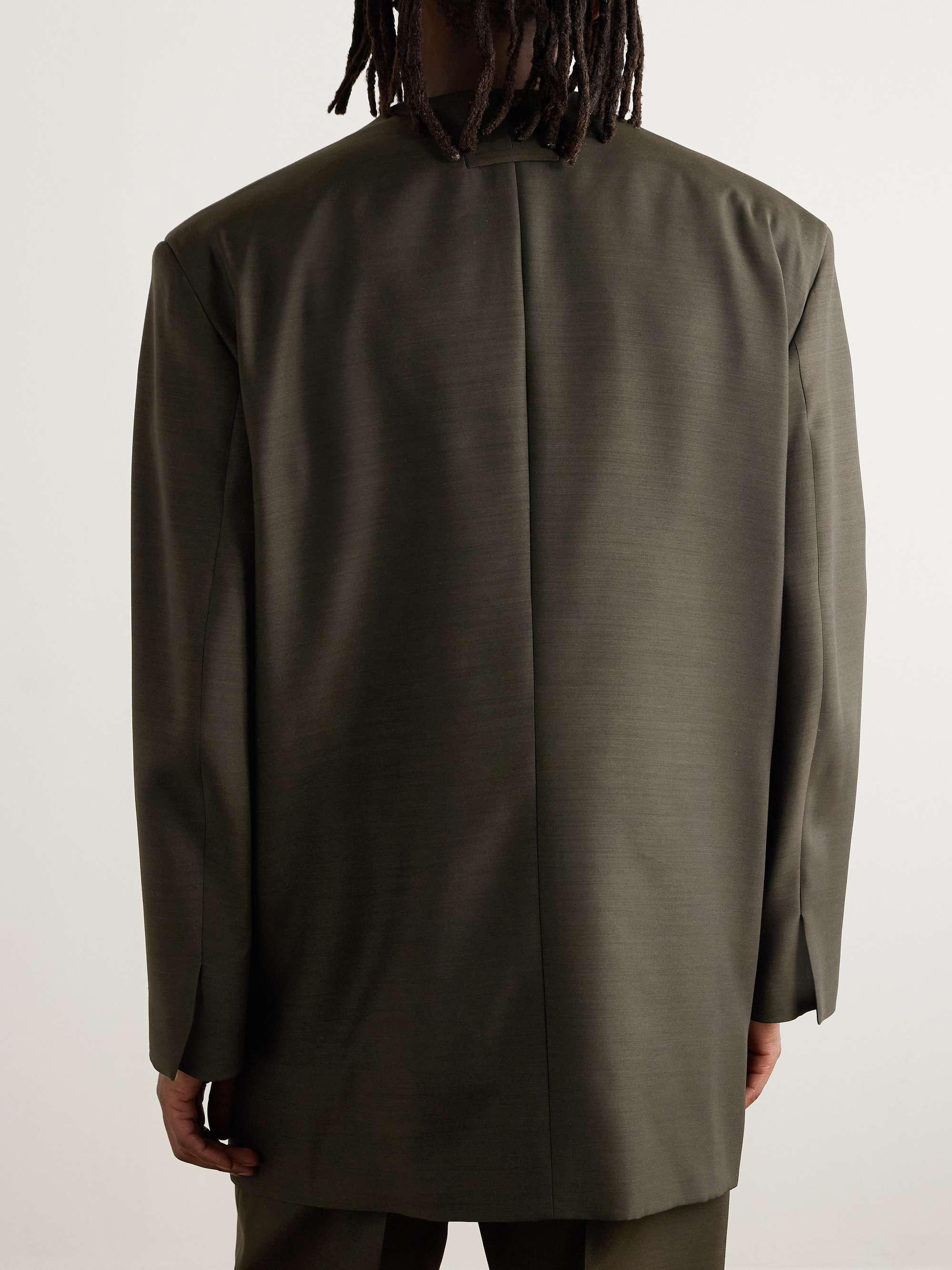 Oversized Logo-Appliquéd Double-Breasted Wool and Silk-Blend Suit Jacket view