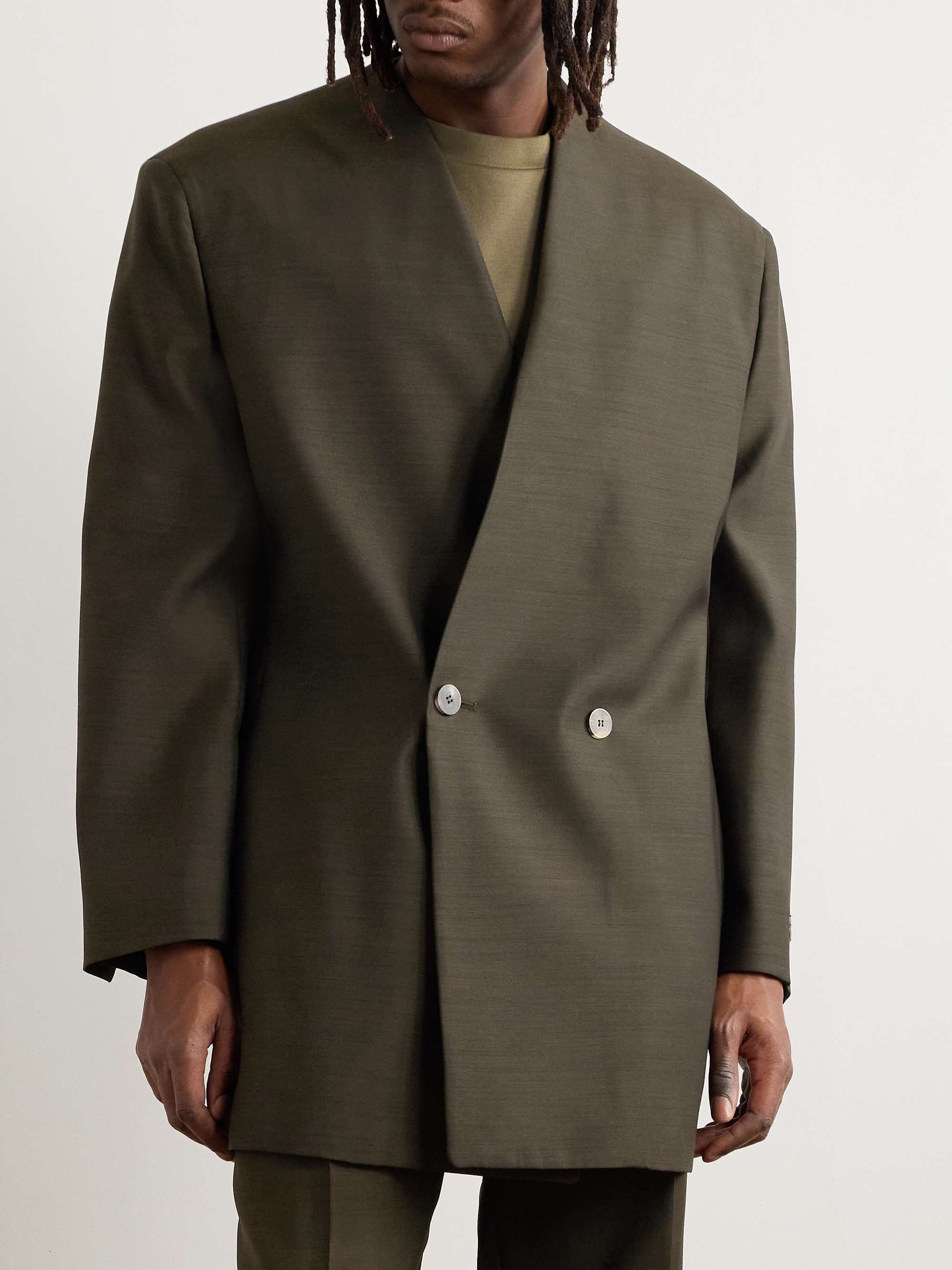 Oversized Logo-Appliquéd Double-Breasted Wool and Silk-Blend Suit Jacket view