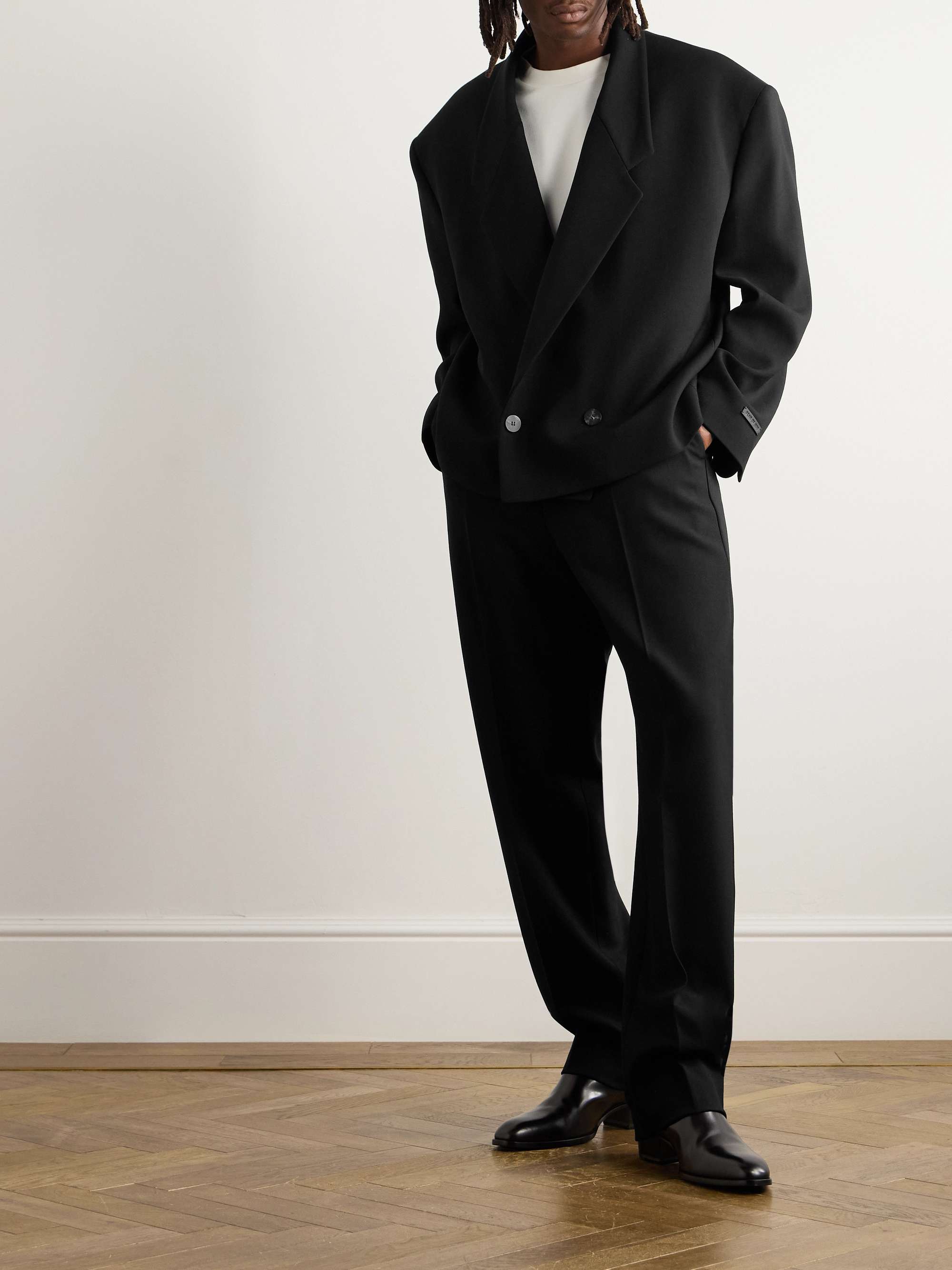 Double-Breasted Cropped Wool-Gabardine Blazer view
