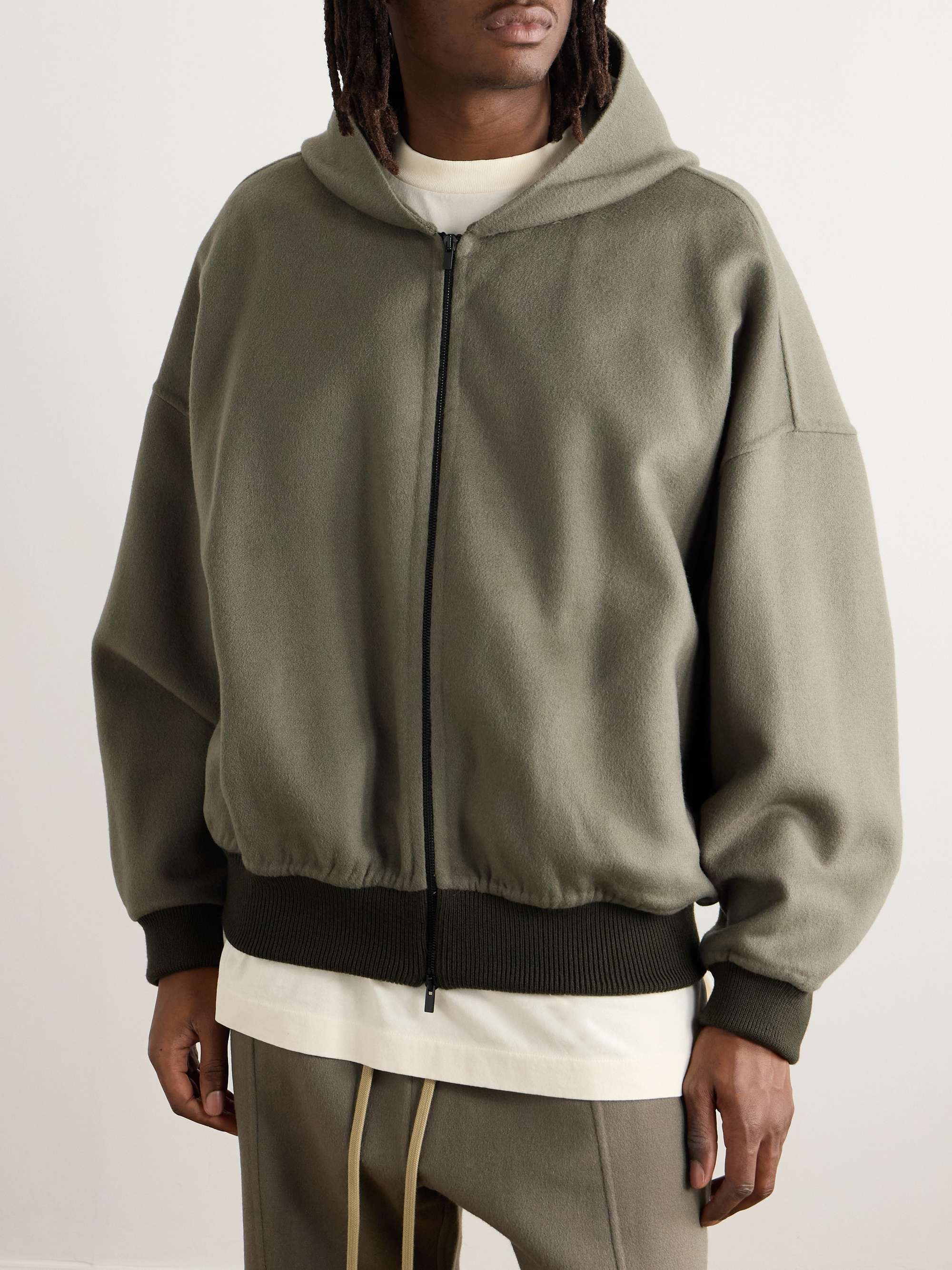 Logo-Appliquéd Wool and Cashmere-Blend Hooded Bomber Jacket view
