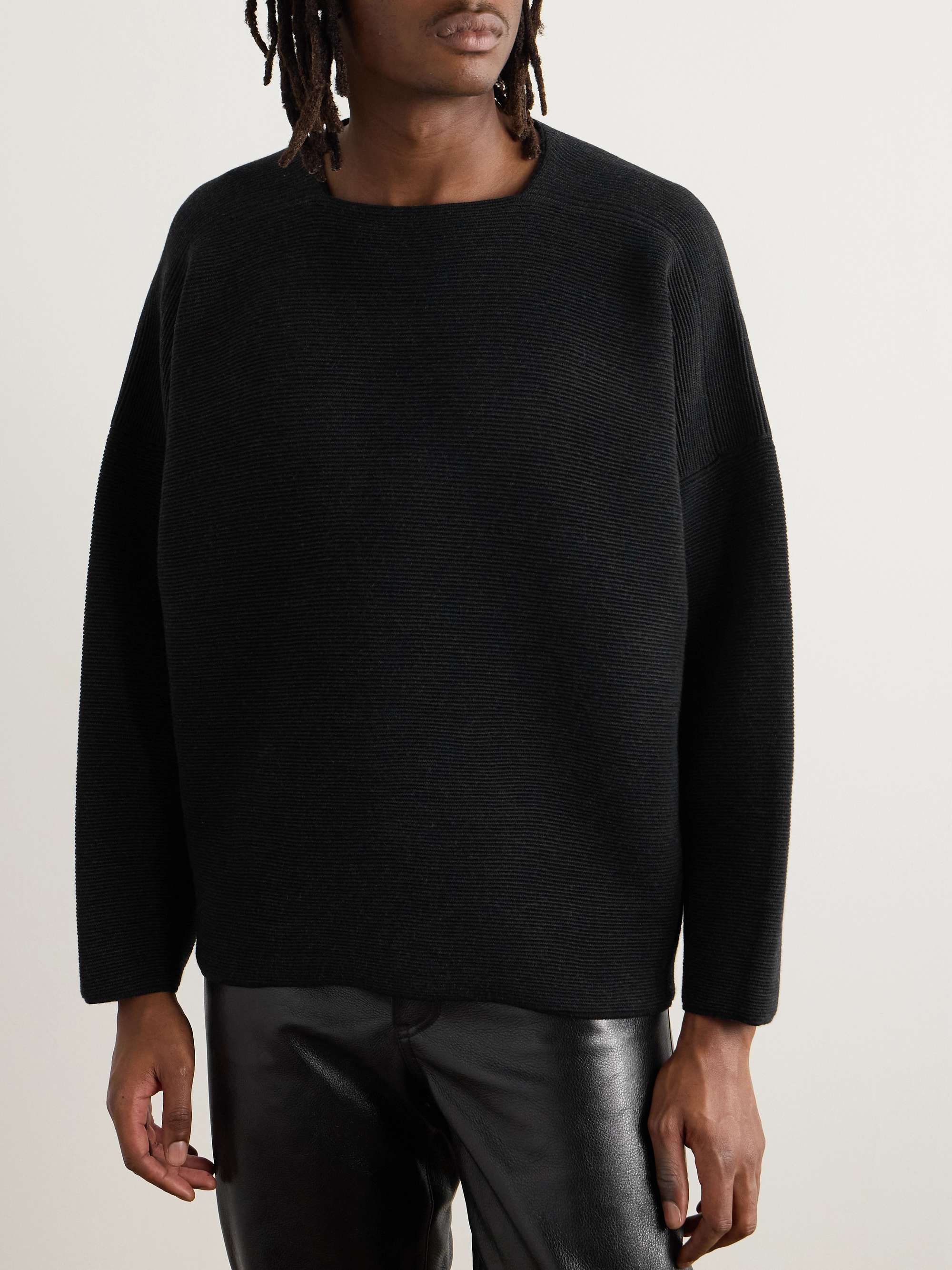 Logo-Appliquéd Ribbed Virgin Wool Sweater view