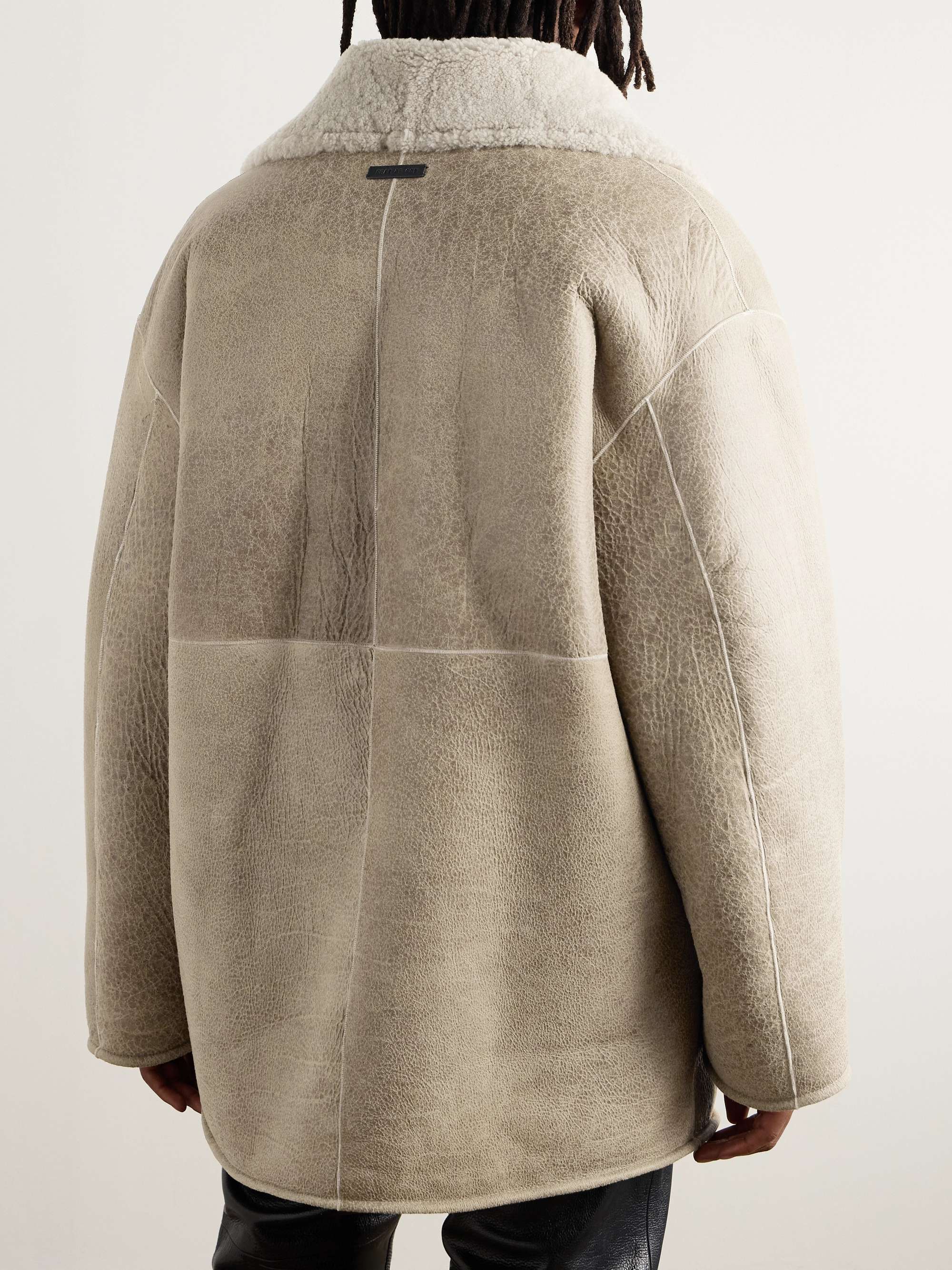 Logo-Appliquéd Shawl-Collar Shearling Jacket view